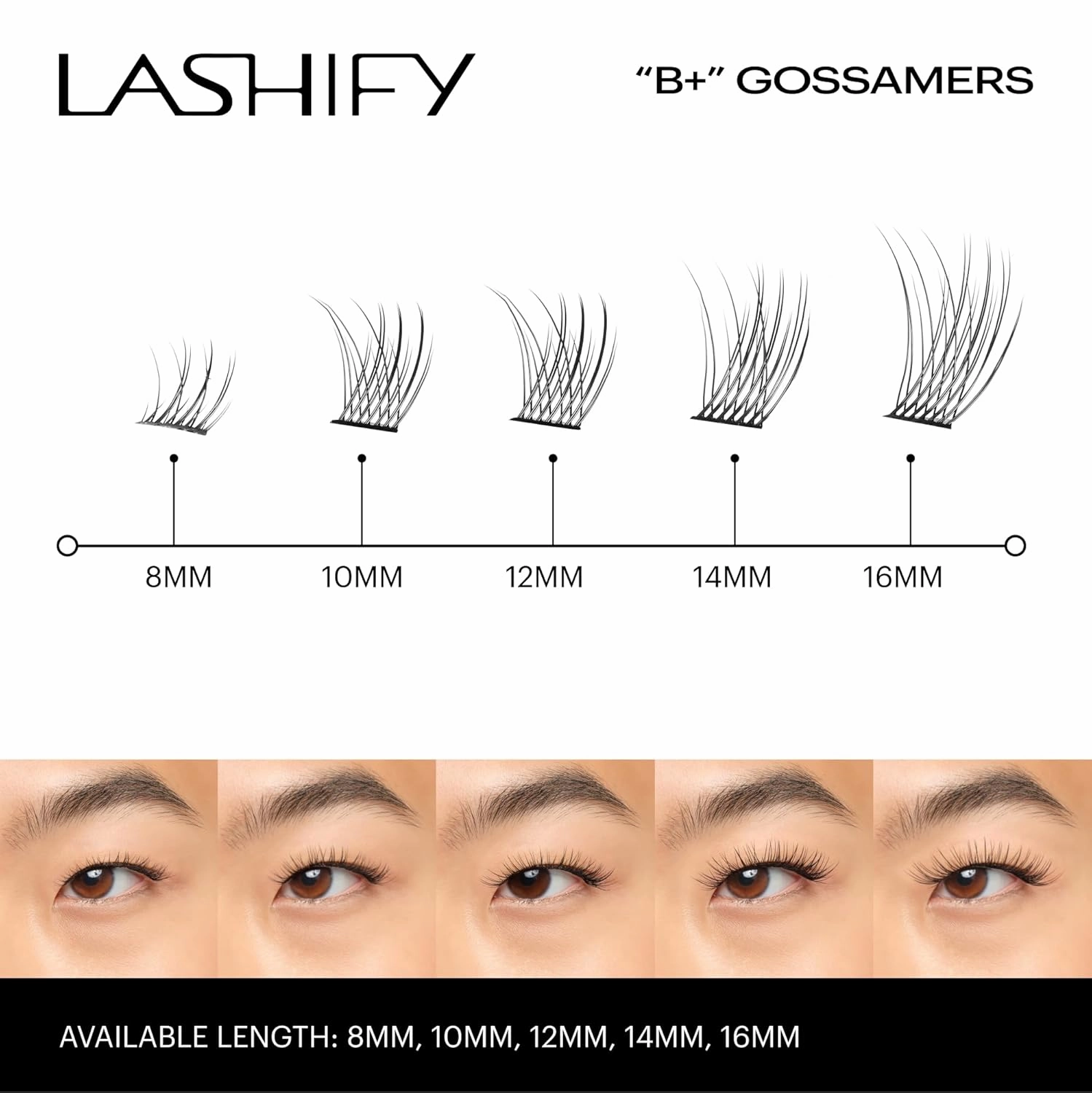 Lashify Bold Plus  14mm Gossamer Eyelash Extensions Refill in Black, Easy DIY False Lashes for the Most Delicate, Natural and Long Lasting Look