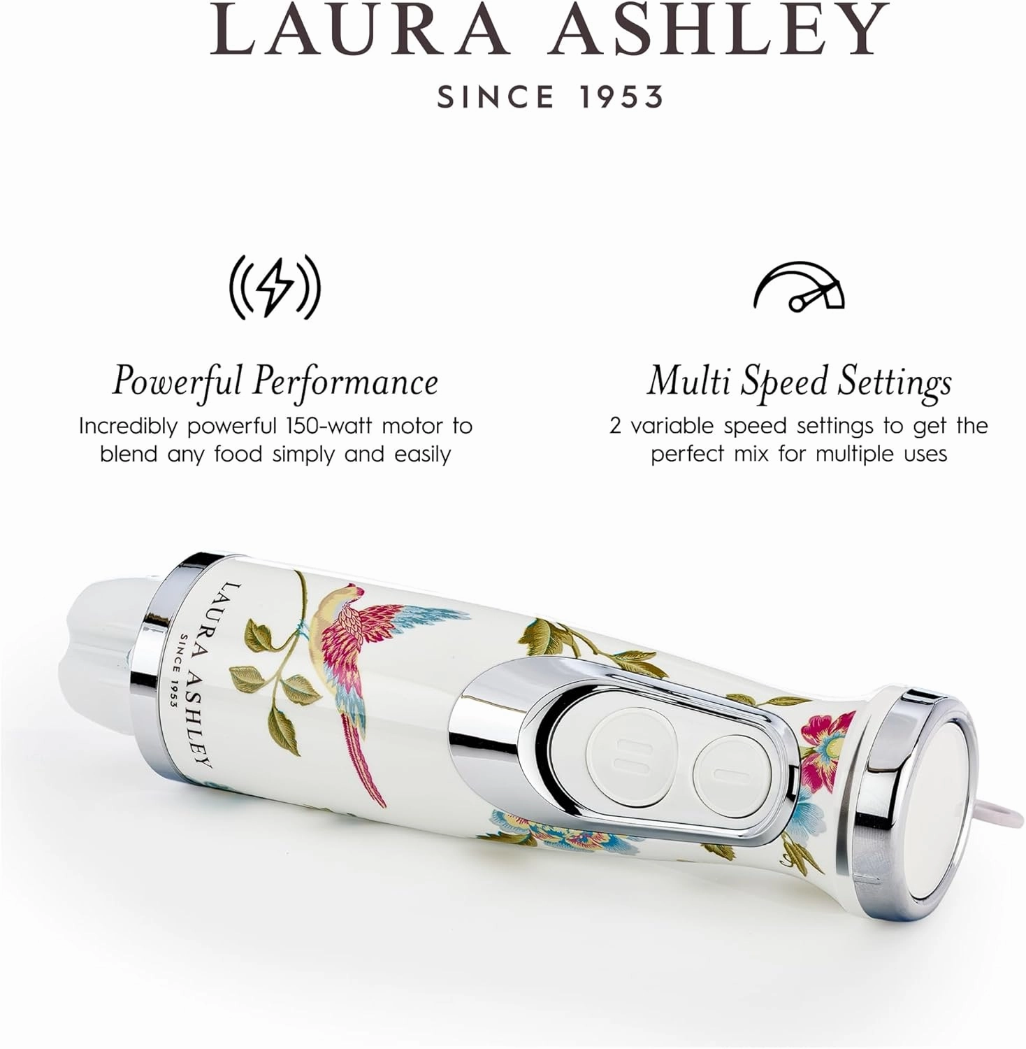 Laura Ashley 150W Immersion Blender Handheld - 4 in 1 Electric Hand Blender for Kitchen with Durable Stainless Steel Blades, Whisk & 300ml Mixing, Pouring Cup - 2 Speed Modes Hand Held Stick Blender