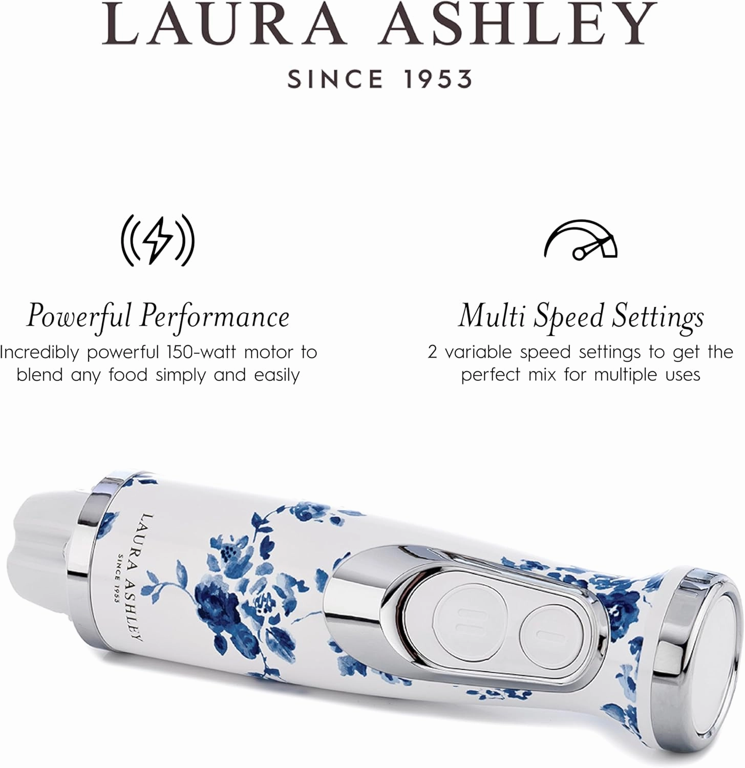 Laura Ashley 150W Immersion Blender Handheld - 4 in 1 Electric Hand Blender for Kitchen with Durable Stainless Steel Blades, Whisk & 300ml Mixing, Pouring Cup - 2 Speed Modes Hand Held Stick Blender