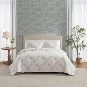 Laura Ashley - Full/Queen Quilt Set, Super Soft & Breathable Embroidered Bedding with Matching Sham(s), Floral Home Decor (Floral Embroidery Blue, Full/Queen)