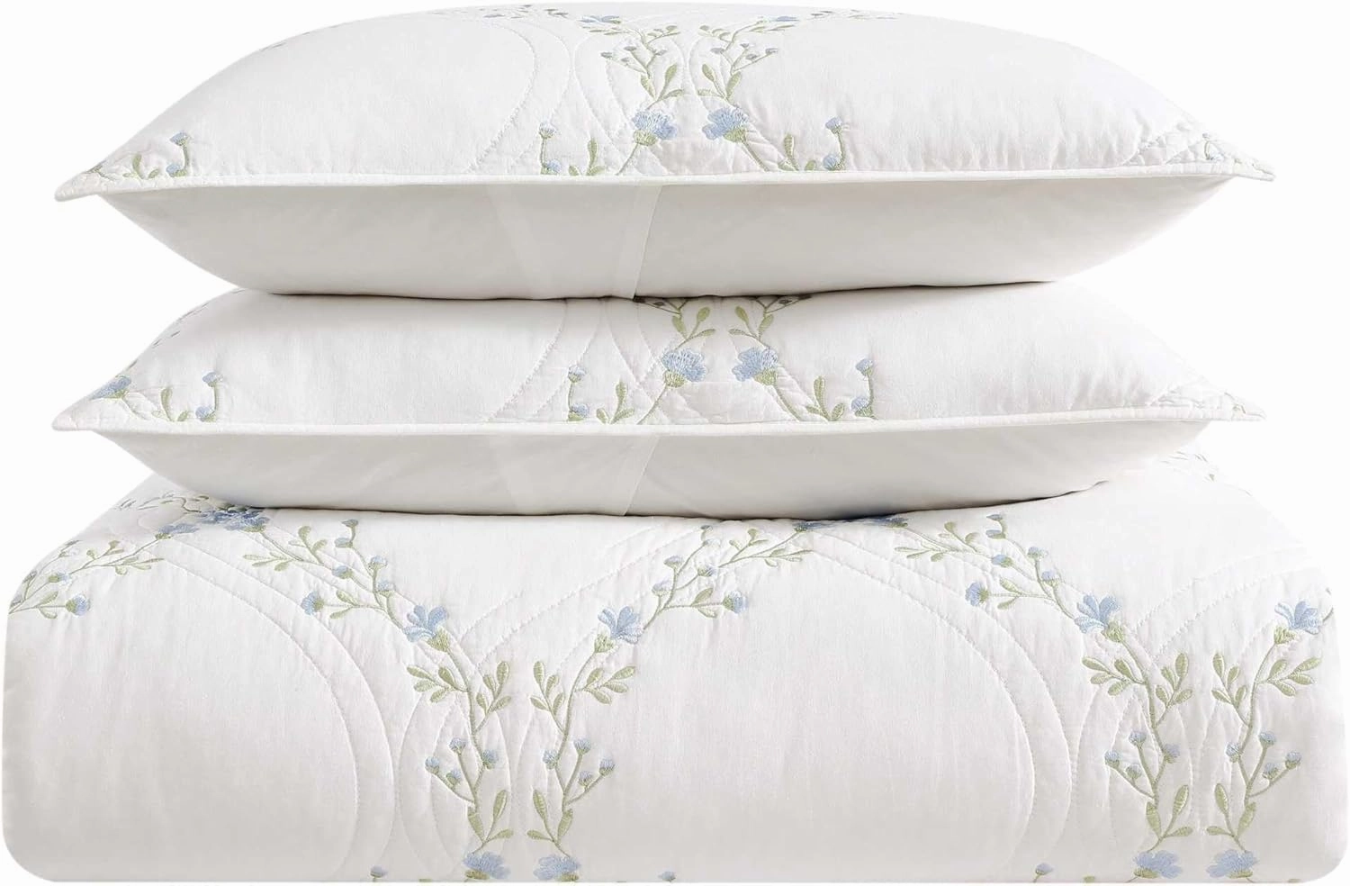 Laura Ashley - Full/Queen Quilt Set, Super Soft & Breathable Embroidered Bedding with Matching Sham(s), Floral Home Decor (Floral Embroidery Blue, Full/Queen)