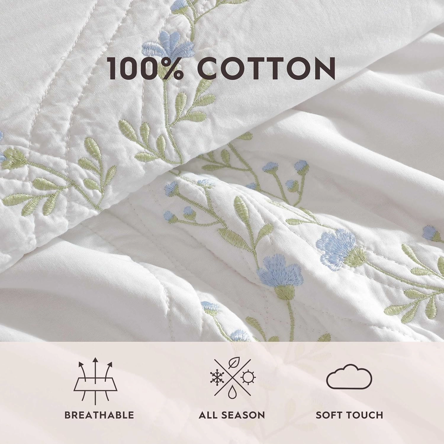 Laura Ashley - Full/Queen Quilt Set, Super Soft & Breathable Embroidered Bedding with Matching Sham(s), Floral Home Decor (Floral Embroidery Blue, Full/Queen)