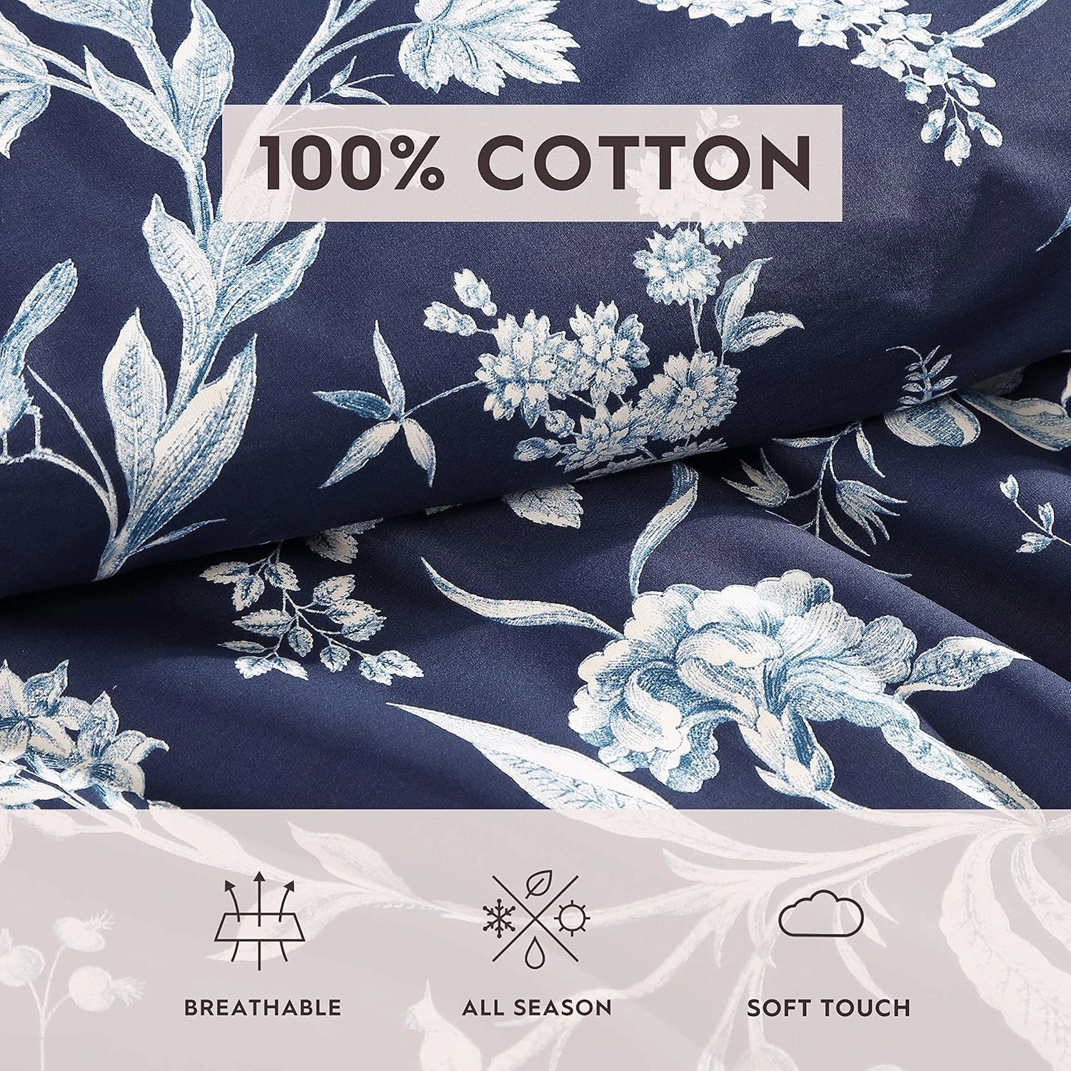 Laura Ashley- Twin Duvet Cover Set, Reversible Cotton Bedding Set, Includes Matching Sham(s) with Bonus Euro Sham(s) & Throw Pillow Covers (Branch Toile Blue, Twin)