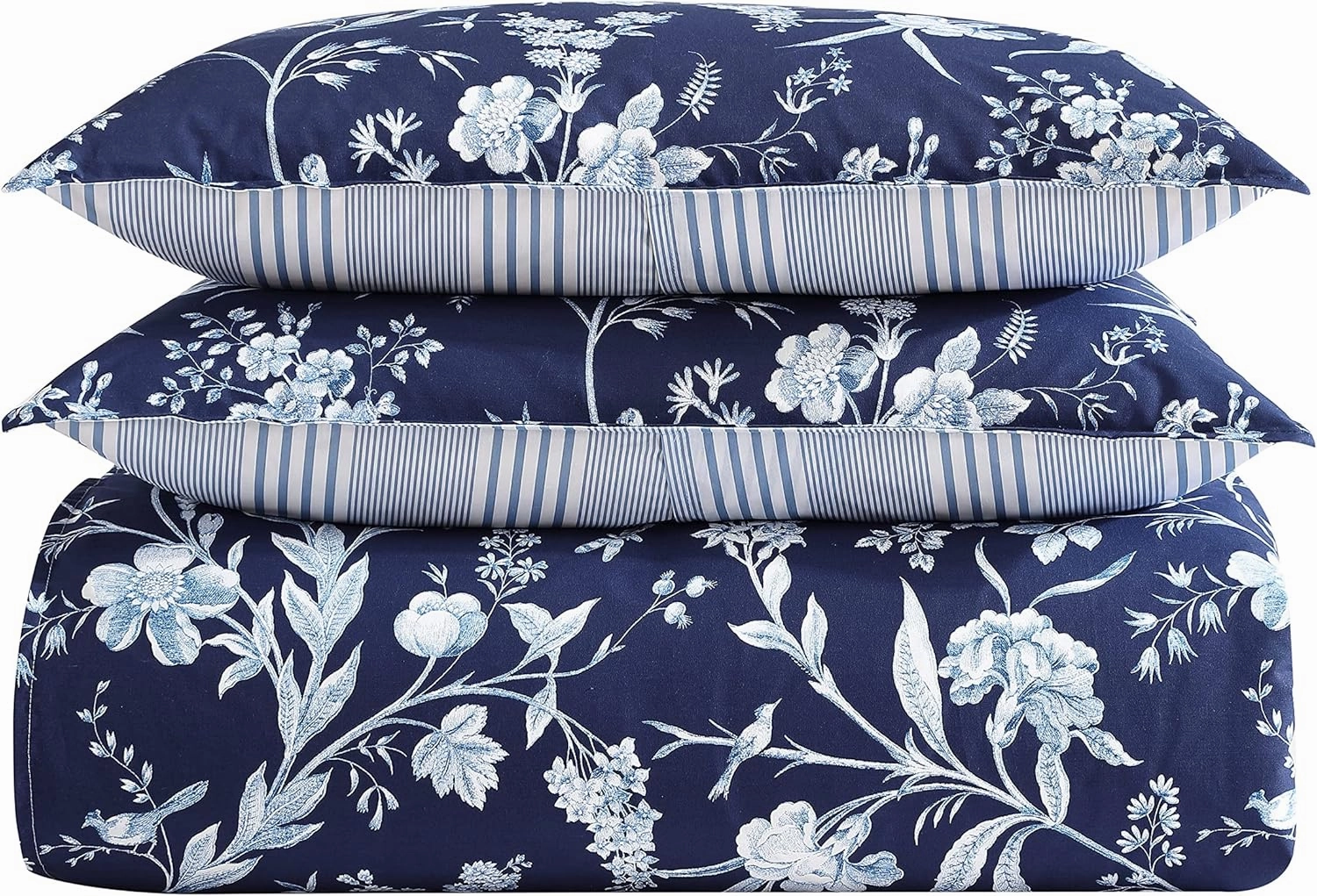 Laura Ashley- Twin Duvet Cover Set, Reversible Cotton Bedding Set, Includes Matching Sham(s) with Bonus Euro Sham(s) & Throw Pillow Covers (Branch Toile Blue, Twin)
