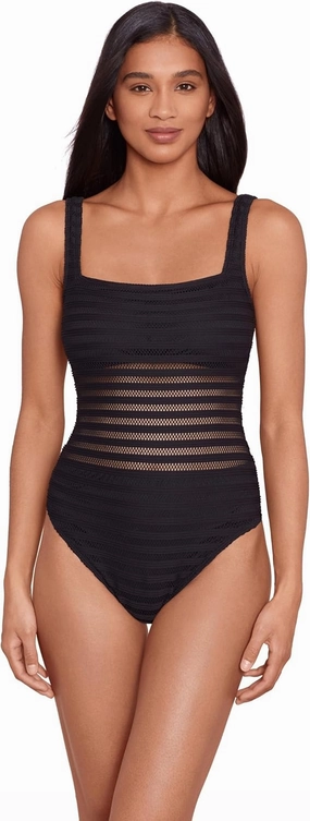 Lauren Ralph Lauren Women's Ottoman Mesh Square Neck Over The Shoulder One Piece