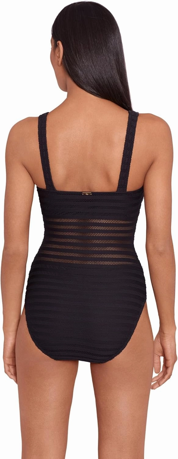 Lauren Ralph Lauren Women's Ottoman Mesh Square Neck Over The Shoulder One Piece