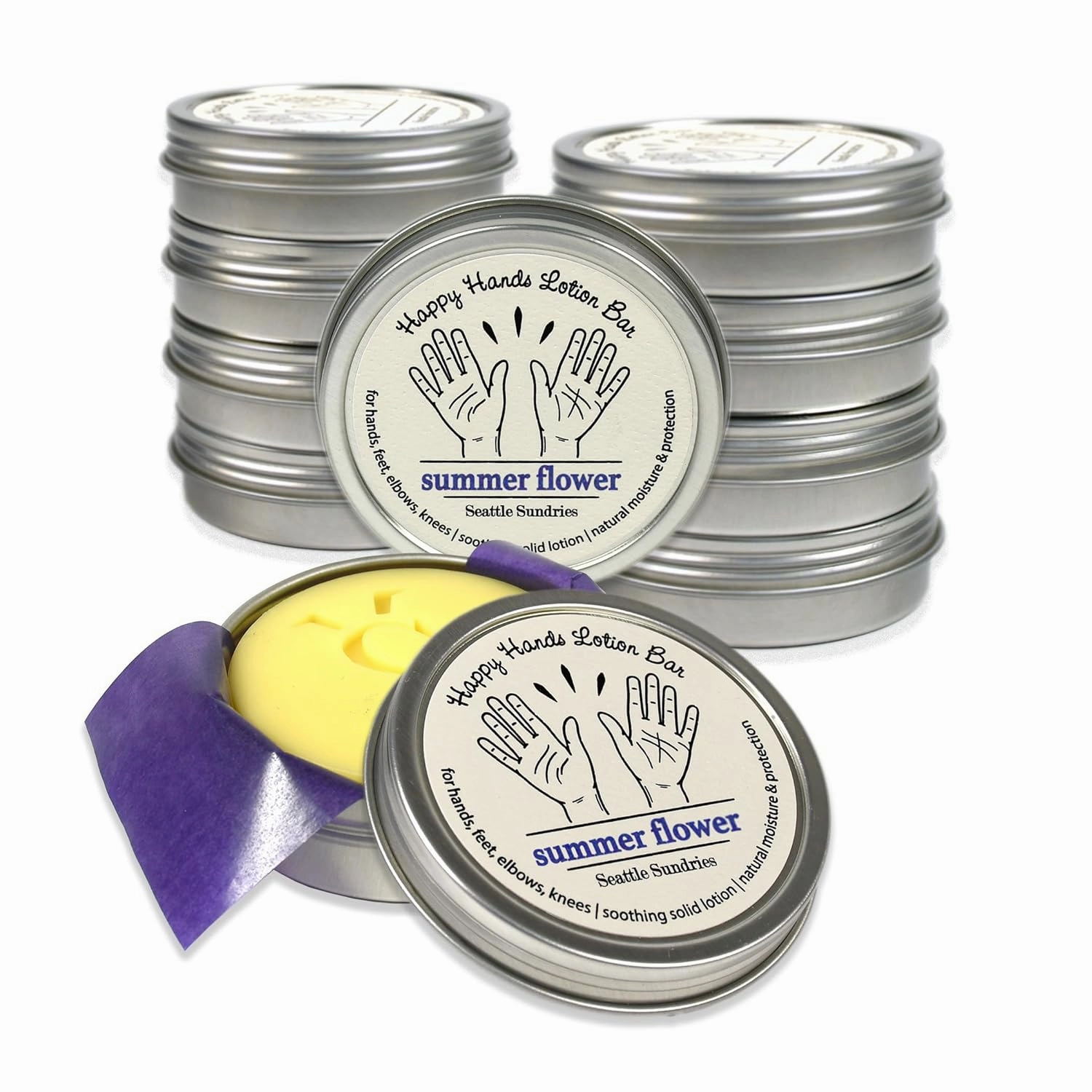 Lavender & Ylang Ylang Natural Beeswax & Shea Butter 10x (1.15oz) Hand Made Solid Lotion Bars in tins- Moisturizes & Protects Dry Skin - for Women & Men Pack Bundle Set