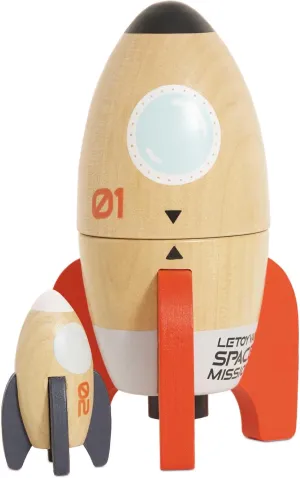 Le Toy Van Wooden Space Rocket Duo Toy, Plastic Free with Hidden Mini Rocket, Suitable for 24  Months, Girls and Boys