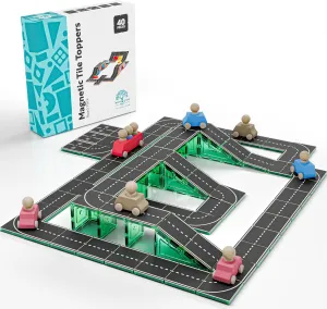 Learn & Grow Road Toppers 40PCs, Magnetic Tile Accessory, Magnet Building Set Road Pack Add on- STEM Building Toy & Learning Educational Magnet Construction Toddler