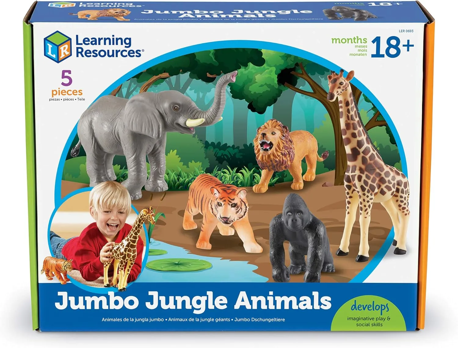 Learning Resources Jumbo Jungle Animals, Animal Toys for Kids, Safari Animals, 5 Pieces, Ages 18 months 
