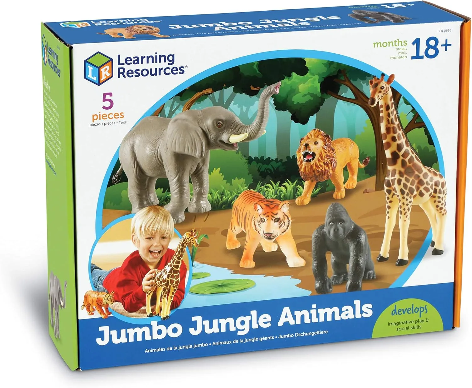 Learning Resources Jumbo Jungle Animals, Animal Toys for Kids, Safari Animals, 5 Pieces, Ages 18 months 