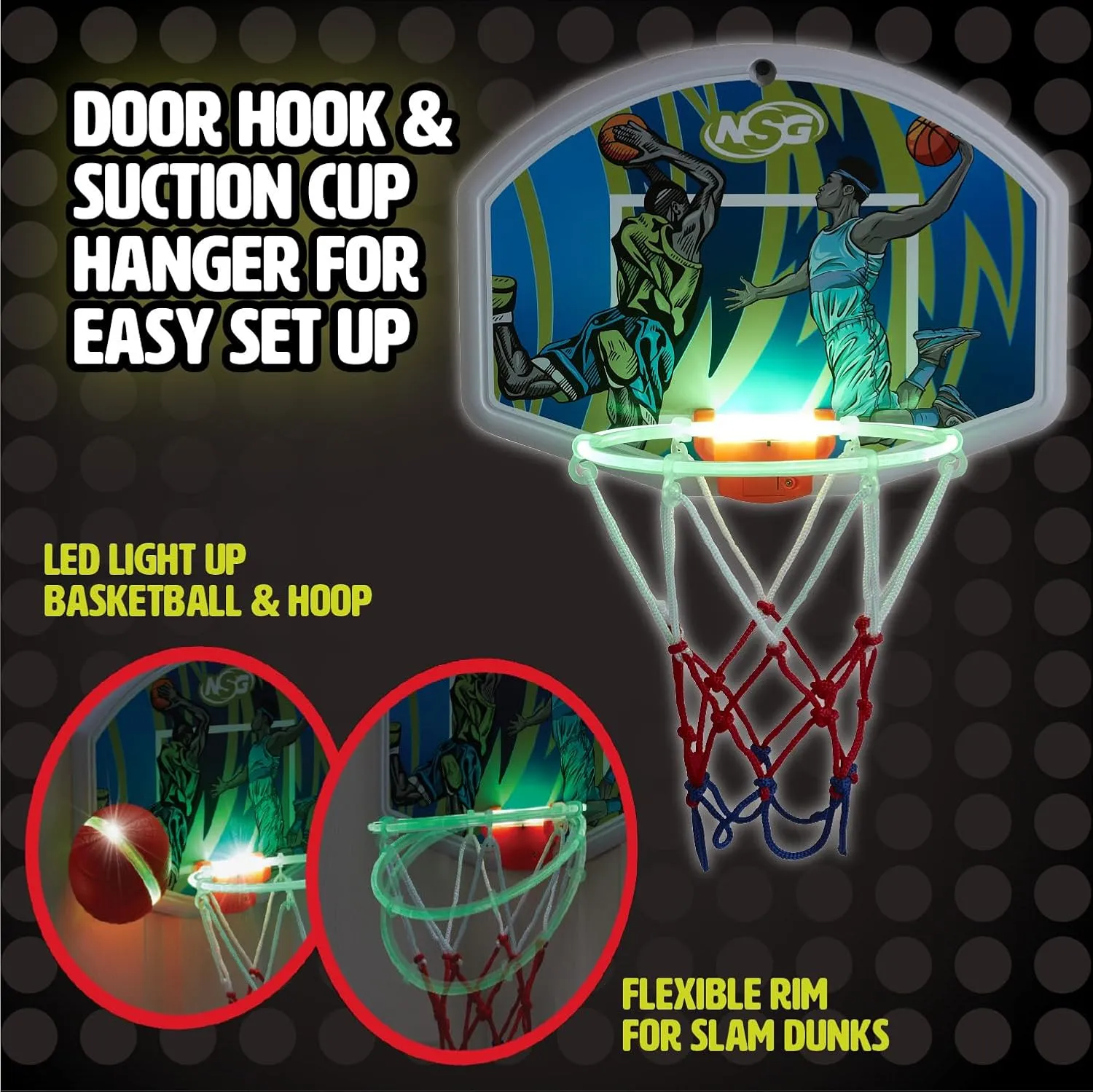 LED Light Up Basketball Toy Set for Boys and Girls, LED Light up Hoop and Basketball - Ages 4 and Up