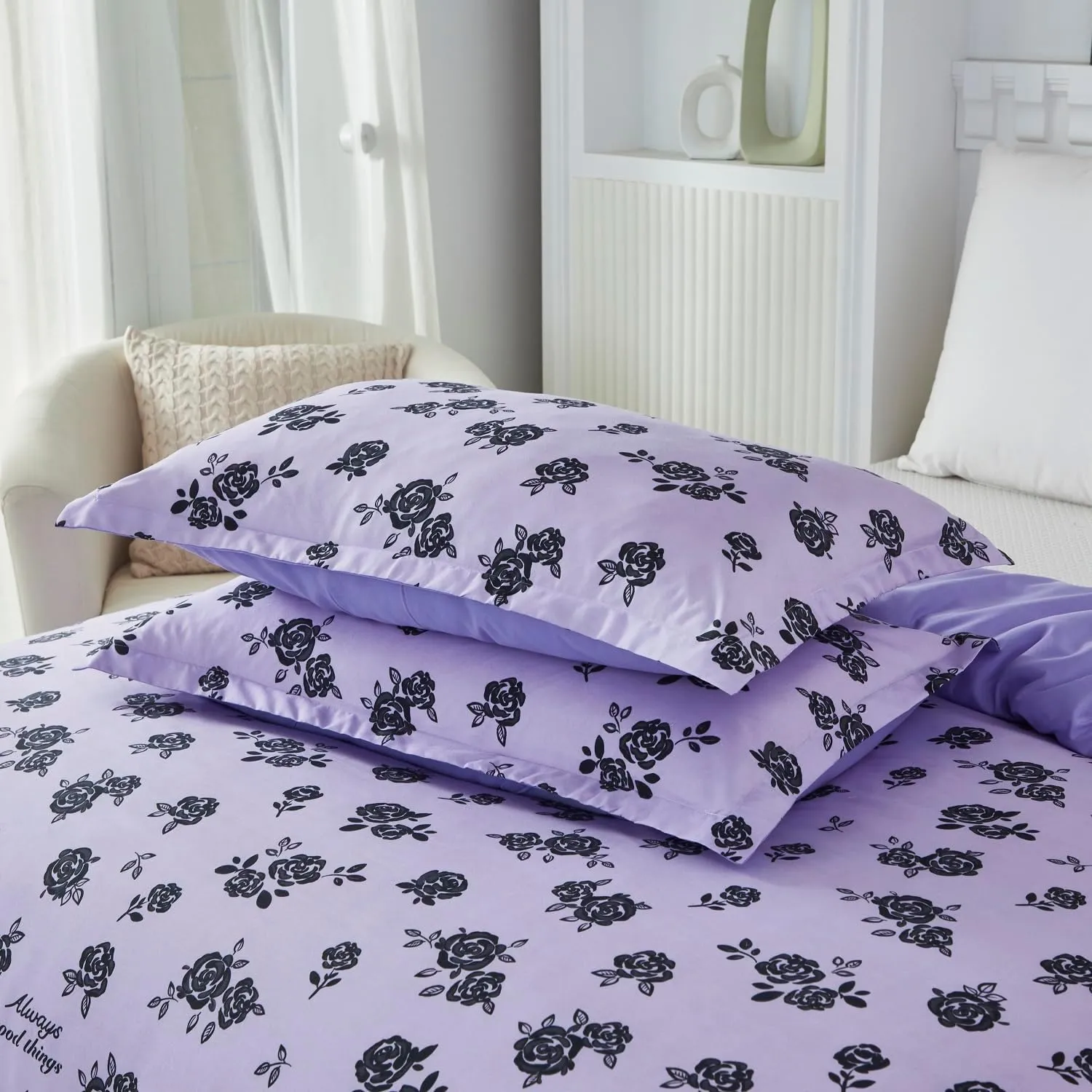 Lemfux Duvet Cover Set Twin Floral Duvet Cover Sets, 3 Piece Garden Style Bedding Set- Rose Flower, 1 Duvet Cover 80"x90", 2 Pillowcases 20"x26"