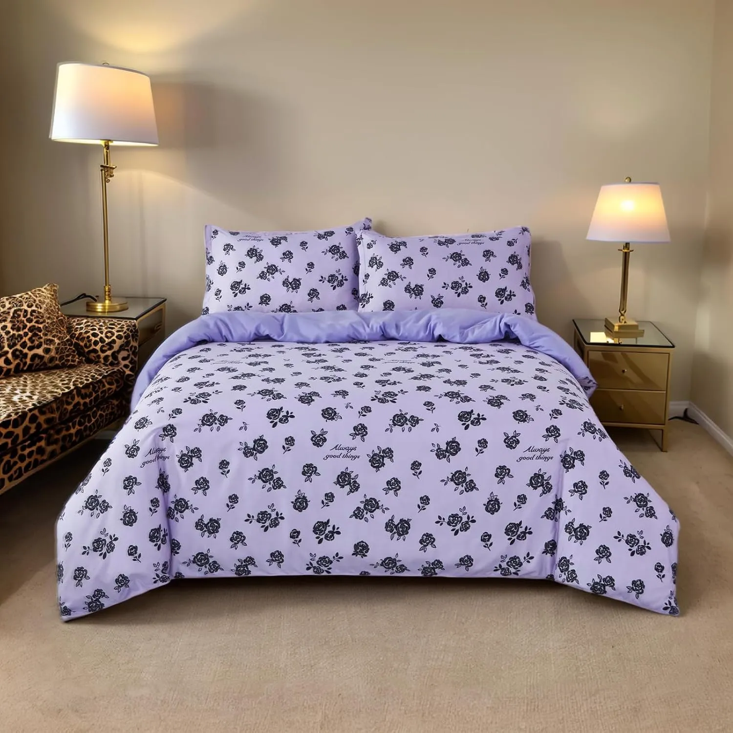 Lemfux Duvet Cover Set Twin Floral Duvet Cover Sets, 3 Piece Garden Style Bedding Set- Rose Flower, 1 Duvet Cover 80"x90", 2 Pillowcases 20"x26"