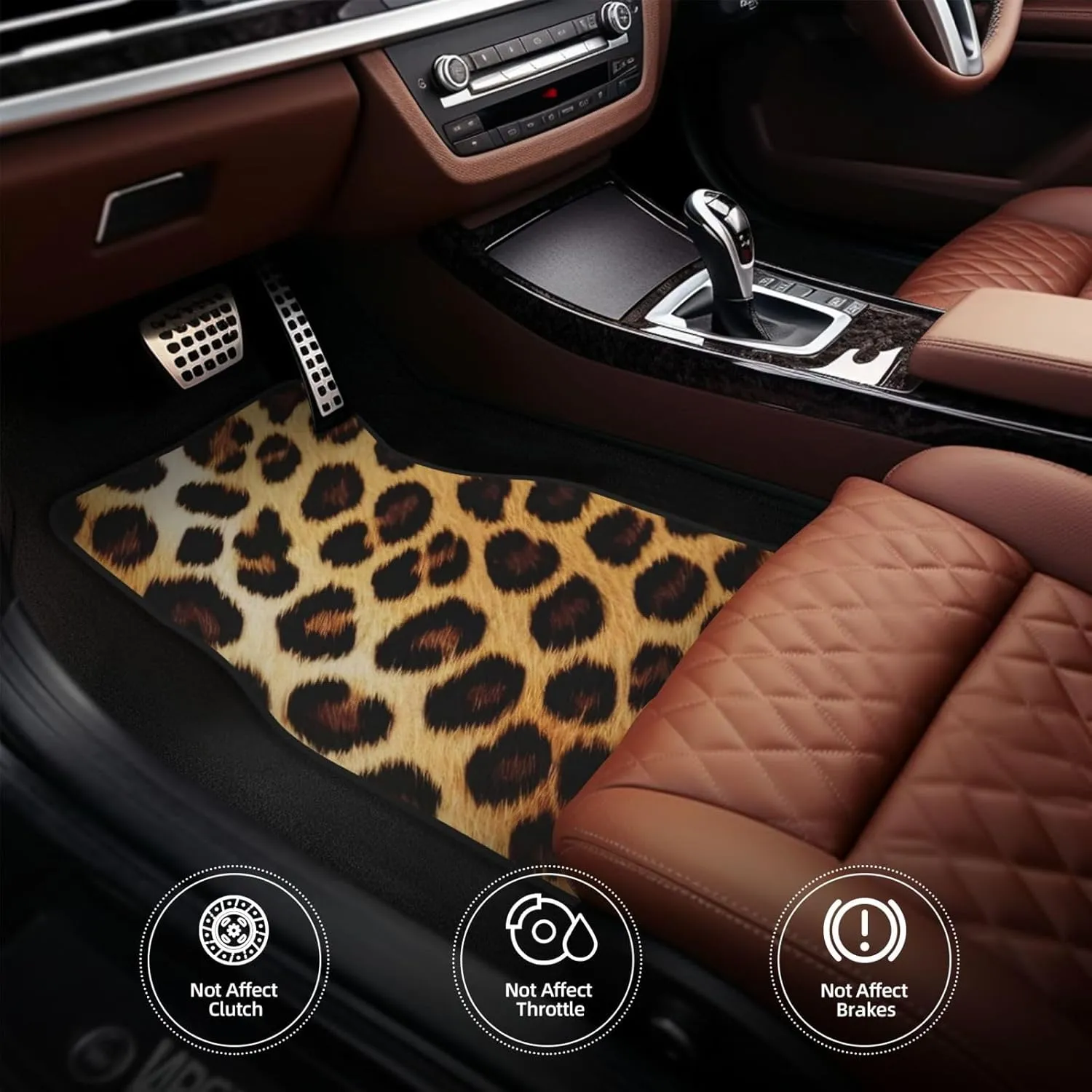 Leopard Skin Pattern Universal Car Floor Mats, Car Foot Mat Set of 4 Pieces, Automotive Front Rear Floor Foot Mats, Anti-Slip Neoprene Car Floor Rugs,for Suvs, Sedans, Van, Trucks