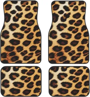 Leopard Skin Pattern Universal Car Floor Mats, Car Foot Mat Set of 4 Pieces, Automotive Front Rear Floor Foot Mats, Anti-Slip Neoprene Car Floor Rugs,for Suvs, Sedans, Van, Trucks