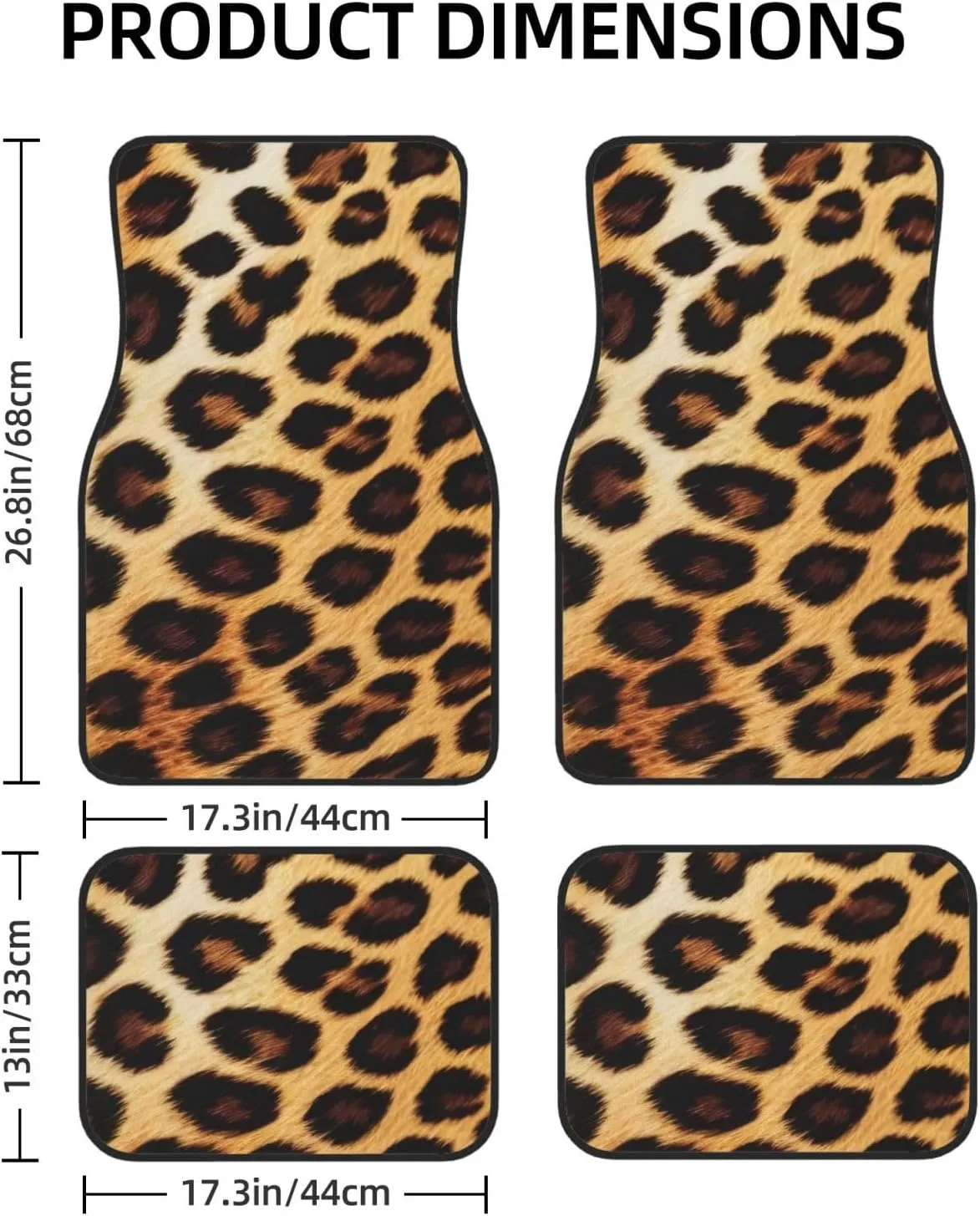 Leopard Skin Pattern Universal Car Floor Mats, Car Foot Mat Set of 4 Pieces, Automotive Front Rear Floor Foot Mats, Anti-Slip Neoprene Car Floor Rugs,for Suvs, Sedans, Van, Trucks