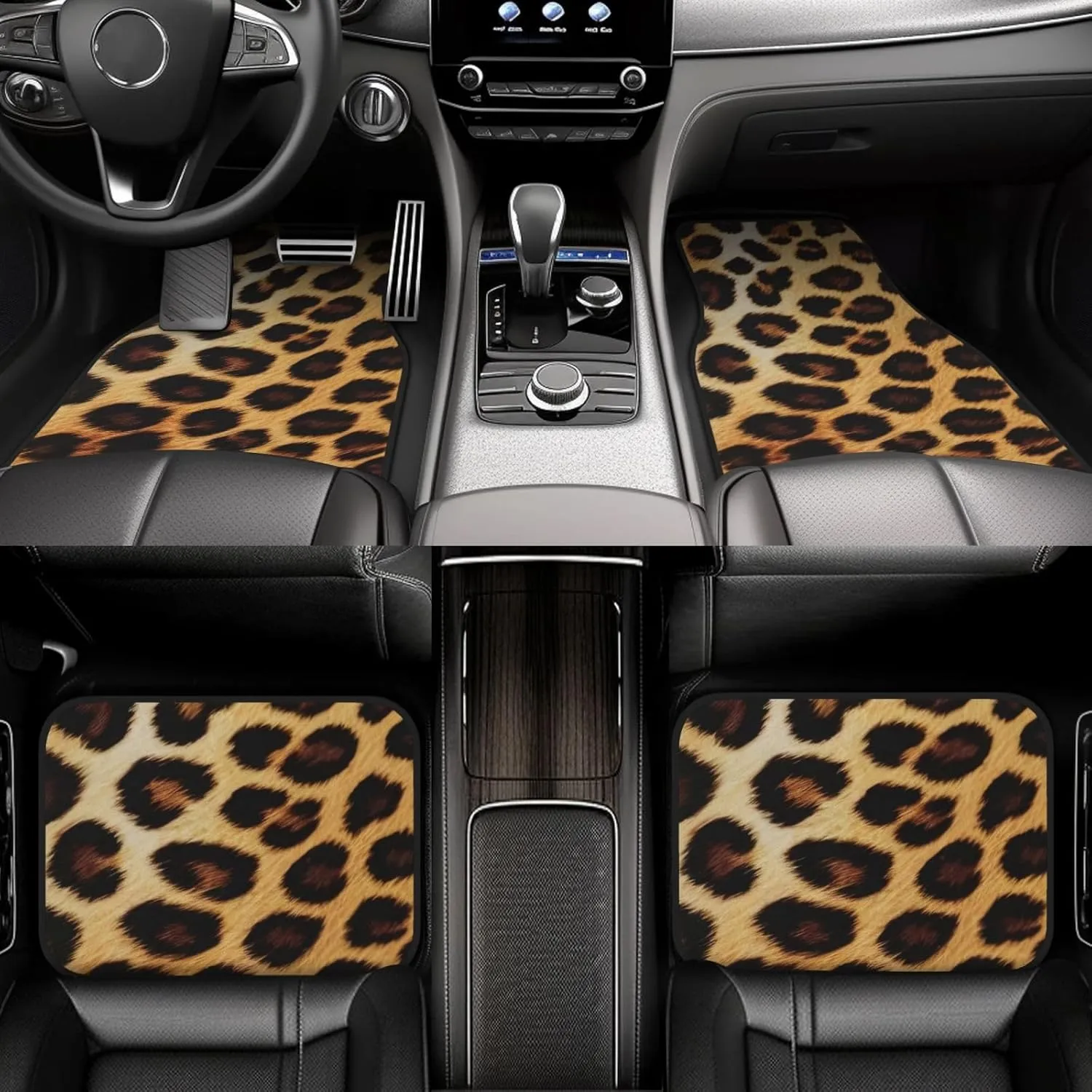 Leopard Skin Pattern Universal Car Floor Mats, Car Foot Mat Set of 4 Pieces, Automotive Front Rear Floor Foot Mats, Anti-Slip Neoprene Car Floor Rugs,for Suvs, Sedans, Van, Trucks