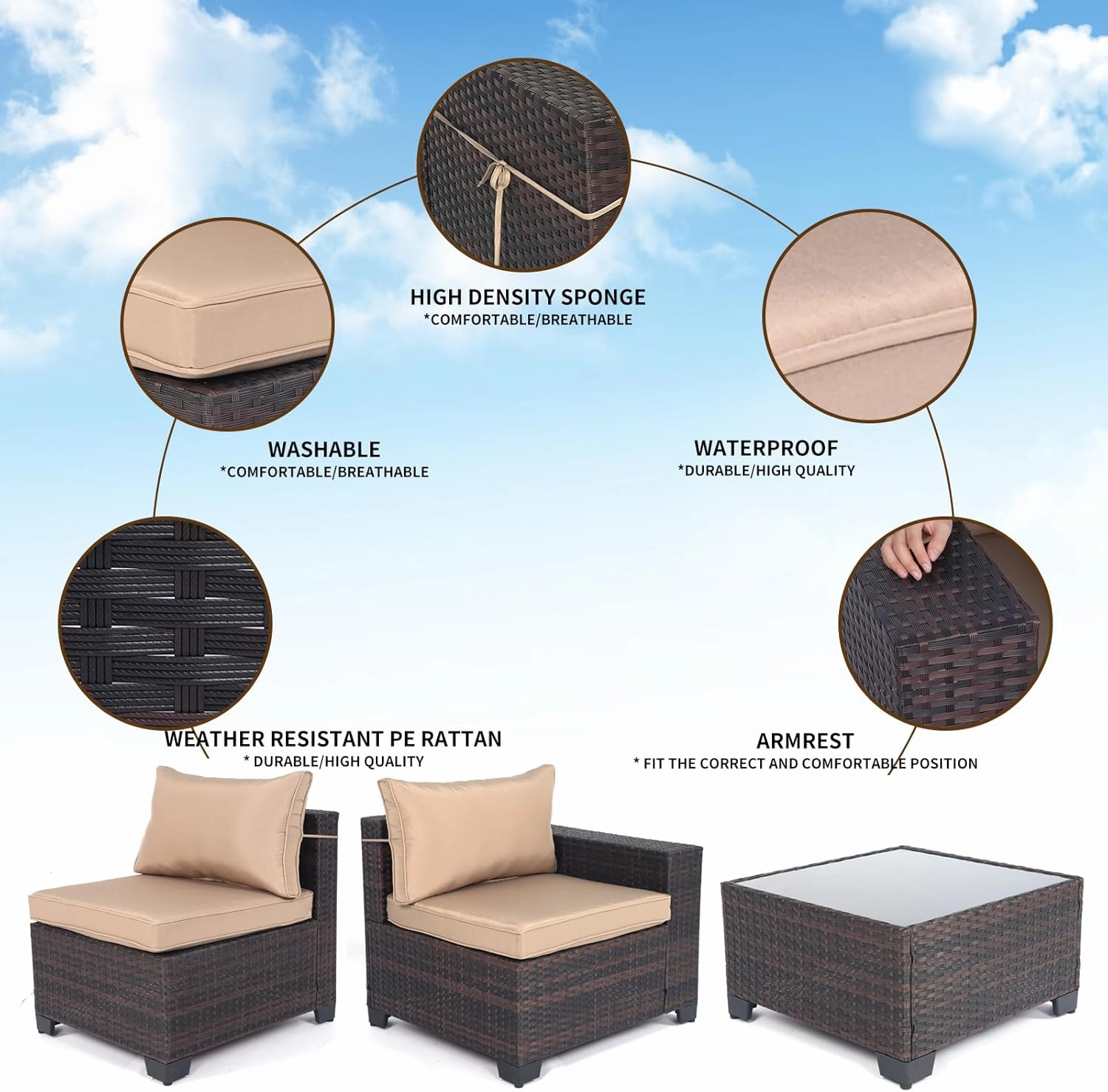 LEVELEVE 7 Pieces Outdoor Patio Furniture Sets,Rattan Conversation Sectional Set,Manual Weaving Wicker Patio Sofa with Tea Table