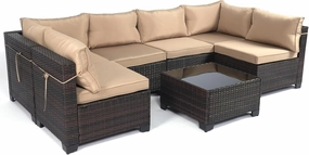 LEVELEVE 7 Pieces Outdoor Patio Furniture Sets,Rattan Conversation Sectional Set,Manual Weaving Wicker Patio Sofa with Tea Table