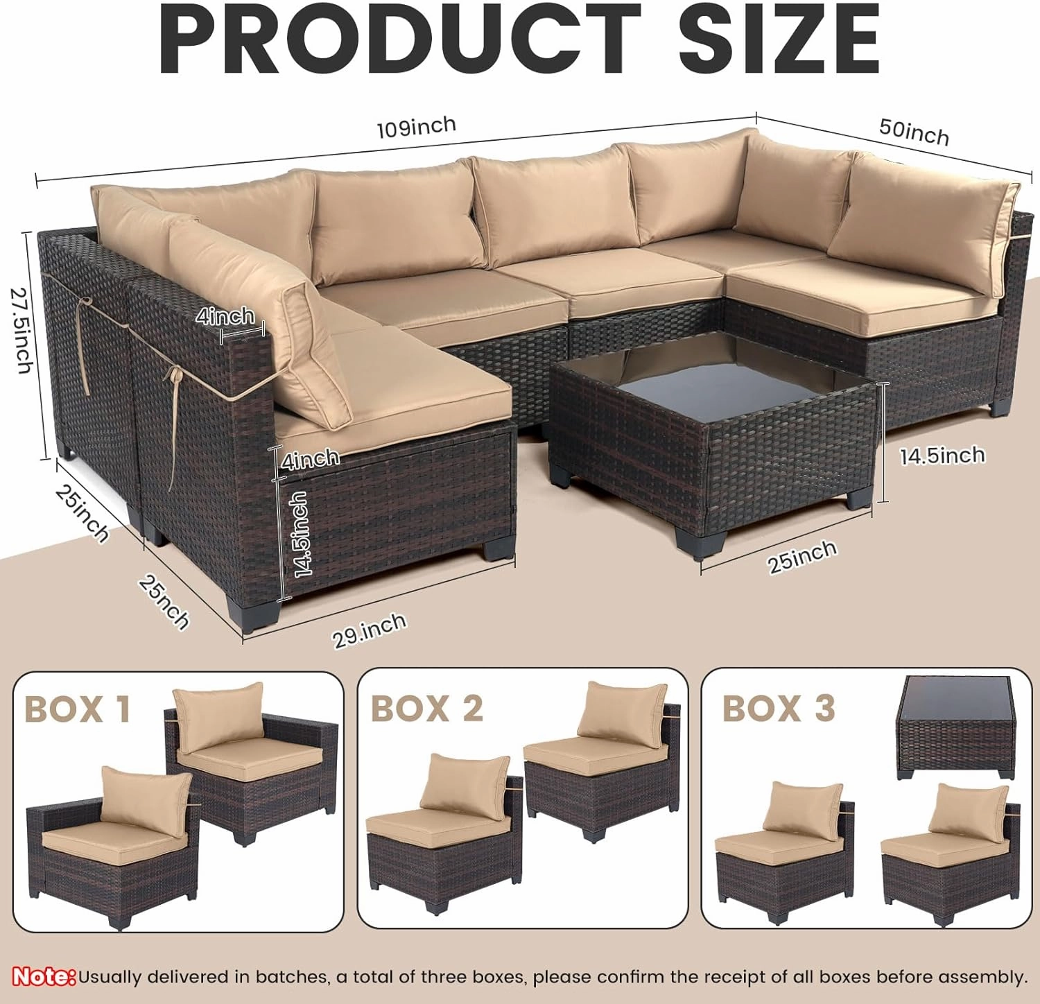 LEVELEVE 7 Pieces Outdoor Patio Furniture Sets,Rattan Conversation Sectional Set,Manual Weaving Wicker Patio Sofa with Tea Table