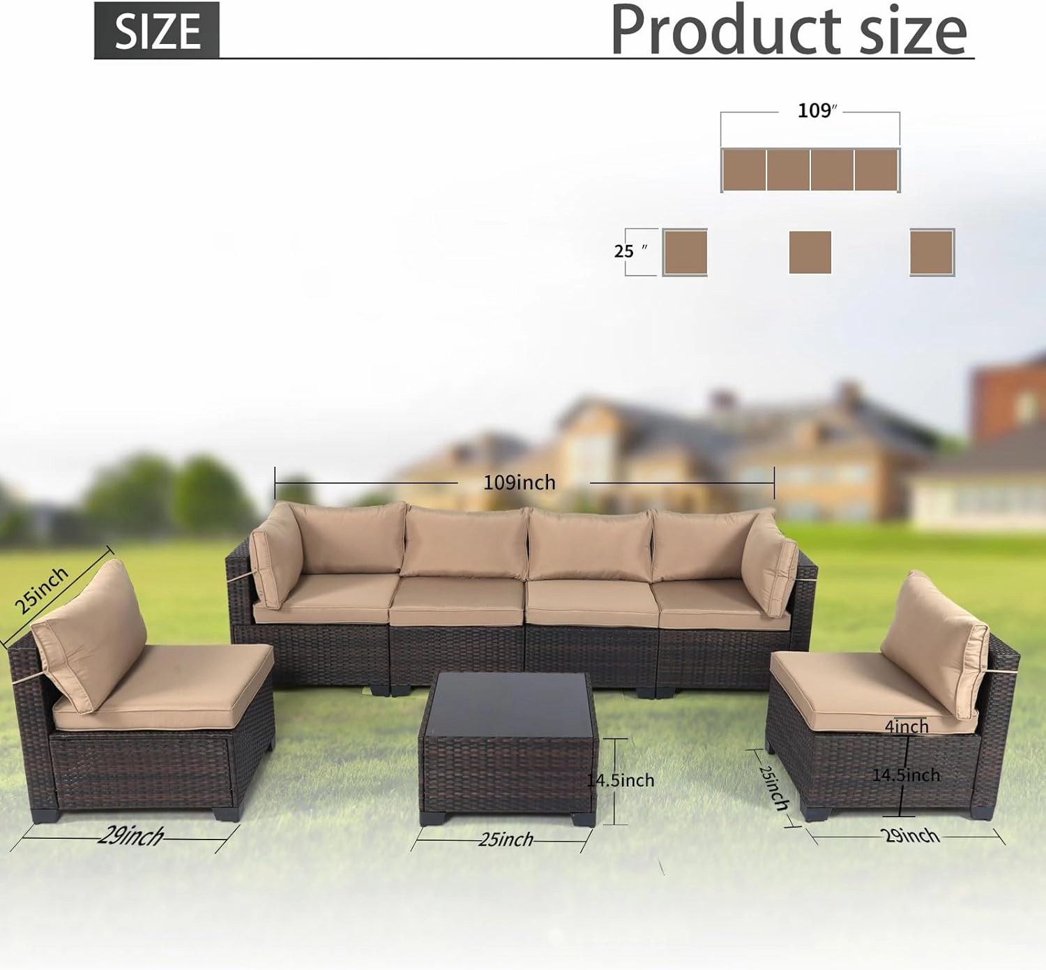 LEVELEVE 7 Pieces Outdoor Patio Furniture Sets,Rattan Conversation Sectional Set,Manual Weaving Wicker Patio Sofa with Tea Table