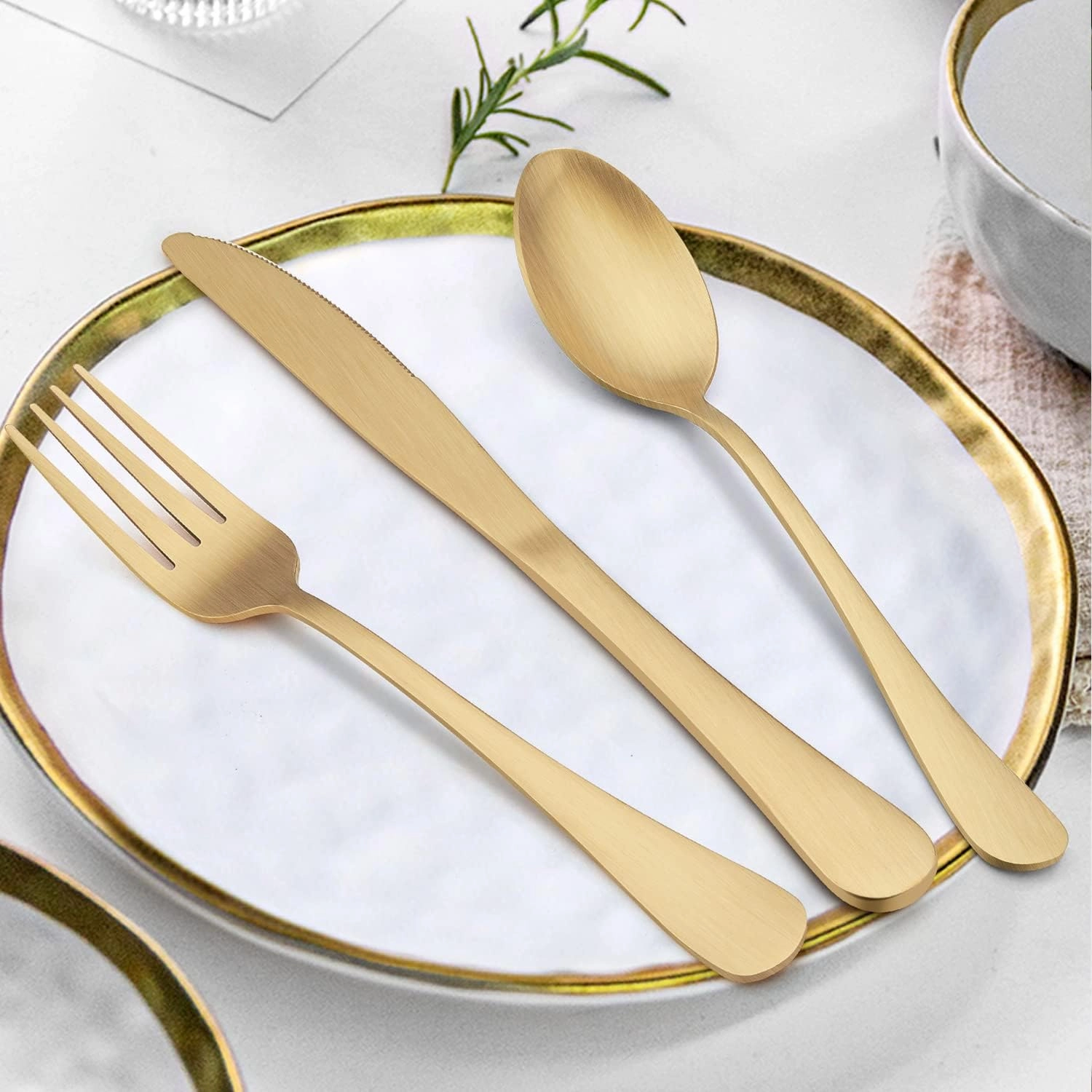 LIANYU 30 Piece Gold Silverware Set, Stainless Steel Gold Flatware Cutlery Set for 6, Fancy Kitchen Utensil Tableware for Home Restaurant Party, Satin Finish, Dishwasher Safe