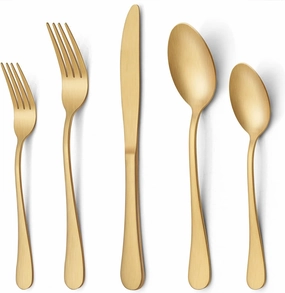 LIANYU 30 Piece Gold Silverware Set, Stainless Steel Gold Flatware Cutlery Set for 6, Fancy Kitchen Utensil Tableware for Home Restaurant Party, Satin Finish, Dishwasher Safe