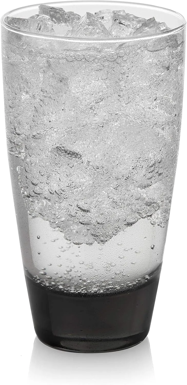 Libbey Classic Rocks and Tumbler Glasses Set of 16, Smoke Hue, Lead-Free Water Glasses , Dishwasher Safe Drinking Glasses Set