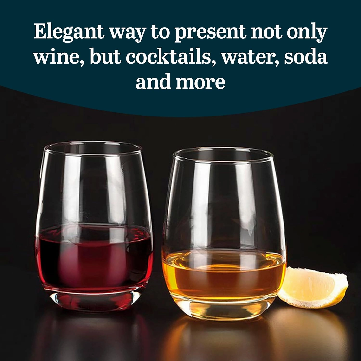 Libbey 231 Stemless Wine Glasses Set of 12, Clear, Restaurant Quality Red and White Wine Glasses, Drinking Glasses Set for Large Gatherings and Events.