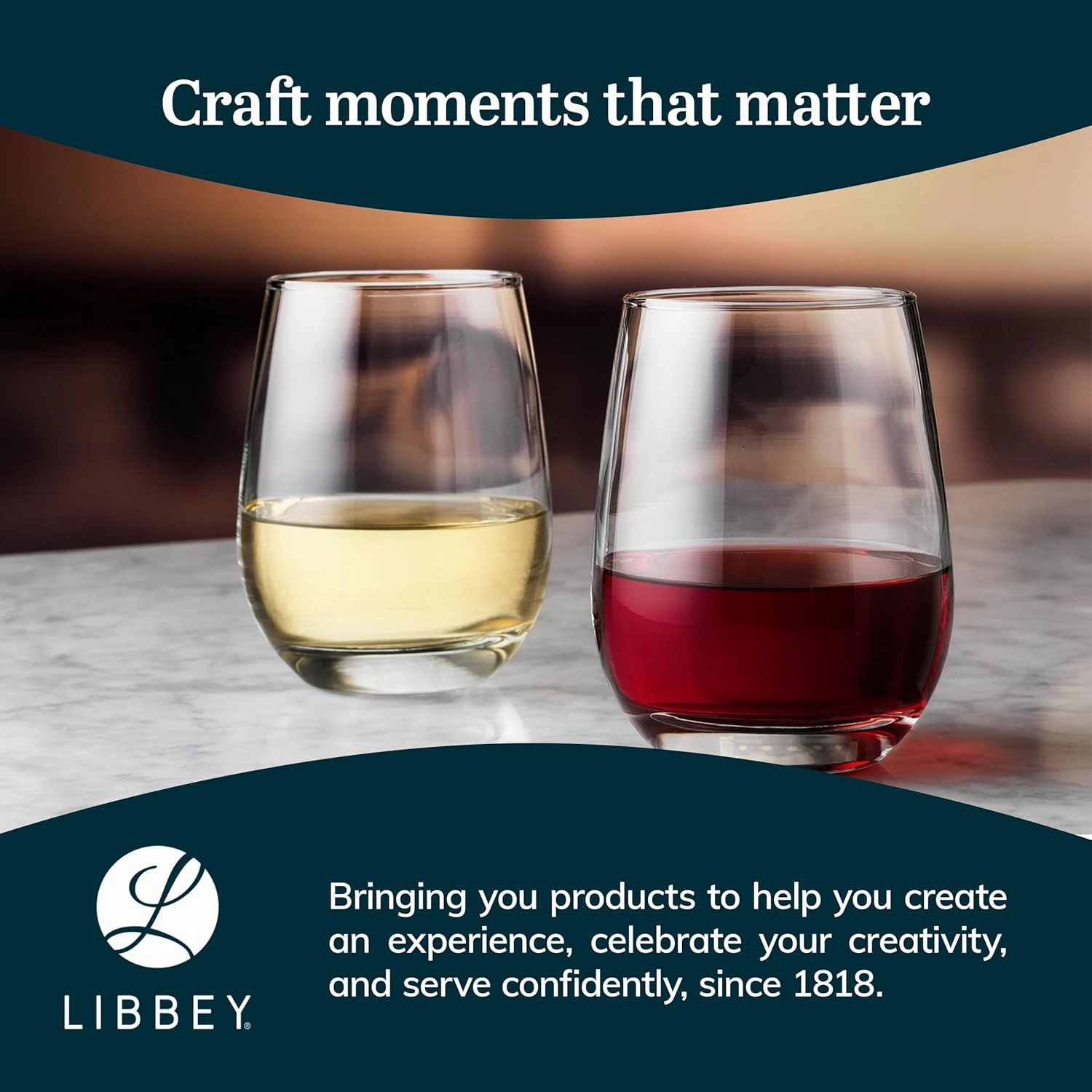 Libbey 231 Stemless Wine Glasses Set of 12, Clear, Restaurant Quality Red and White Wine Glasses, Drinking Glasses Set for Large Gatherings and Events.