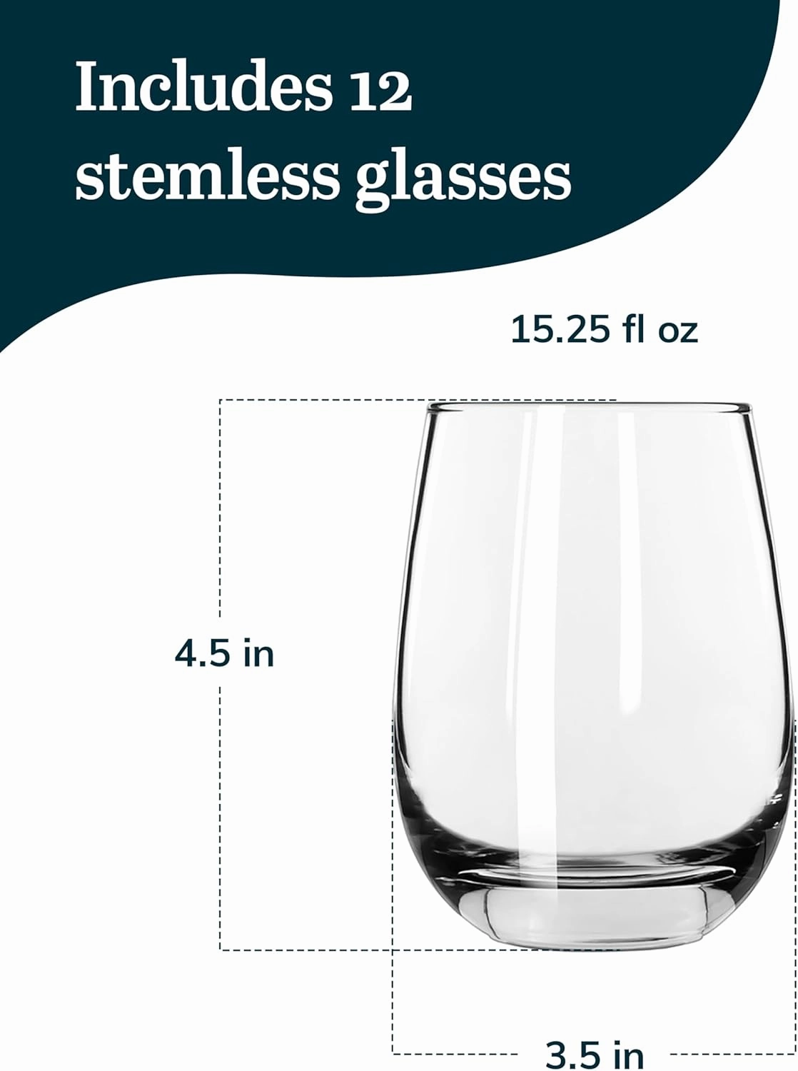 Libbey 231 Stemless Wine Glasses Set of 12, Clear, Restaurant Quality Red and White Wine Glasses, Drinking Glasses Set for Large Gatherings and Events.