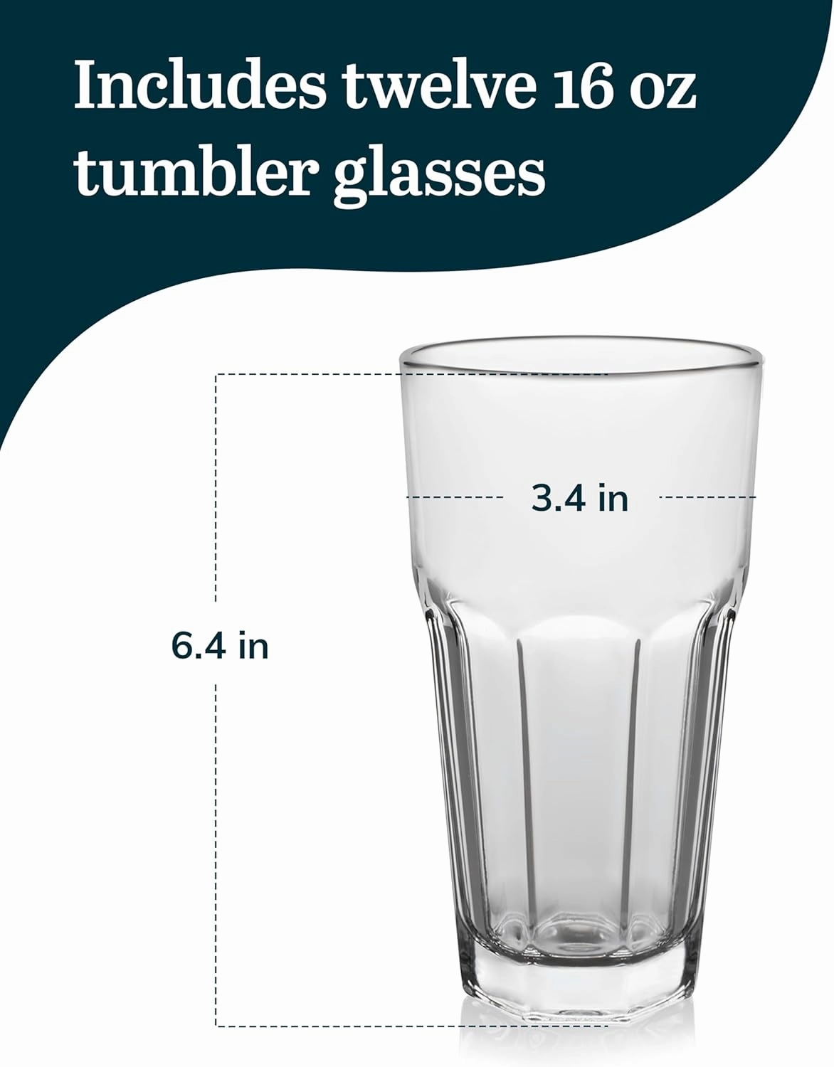 Libbey Gibraltar Tumbler Glasses Set of 12, 16-Ounce, Iconic Heavy Base Tall Cocktail Glasses, Dishwasher Safe Glass Tumblers for Everyday Use