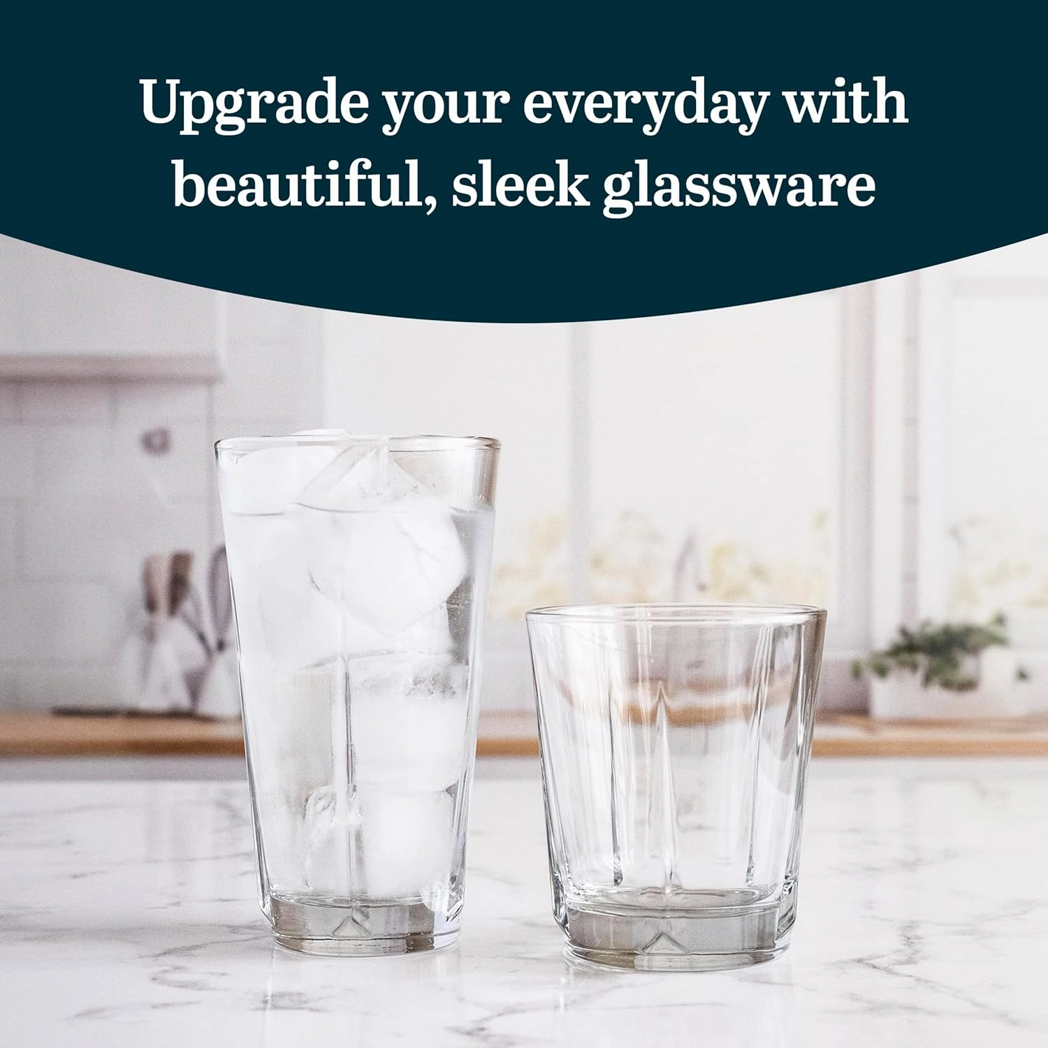 Libbey Monterey Everyday Drinking Glasses Set of 8, Geometric Shape DOF and Glass Tumbler Set, All Purpose Kitchen Glassware Set for Water Cocktails