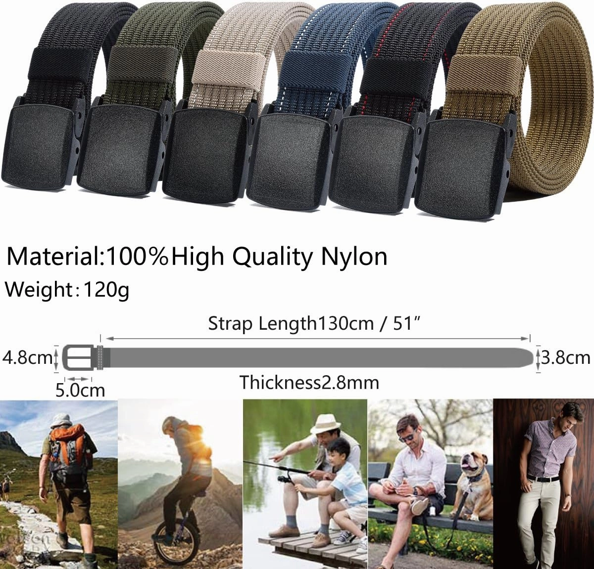 LionVII Men's Nylon Work Belts - Breathable Webbing Canvas Belt with Plastic Buckle, Adjustable Trim to Fit 28-49" Waist