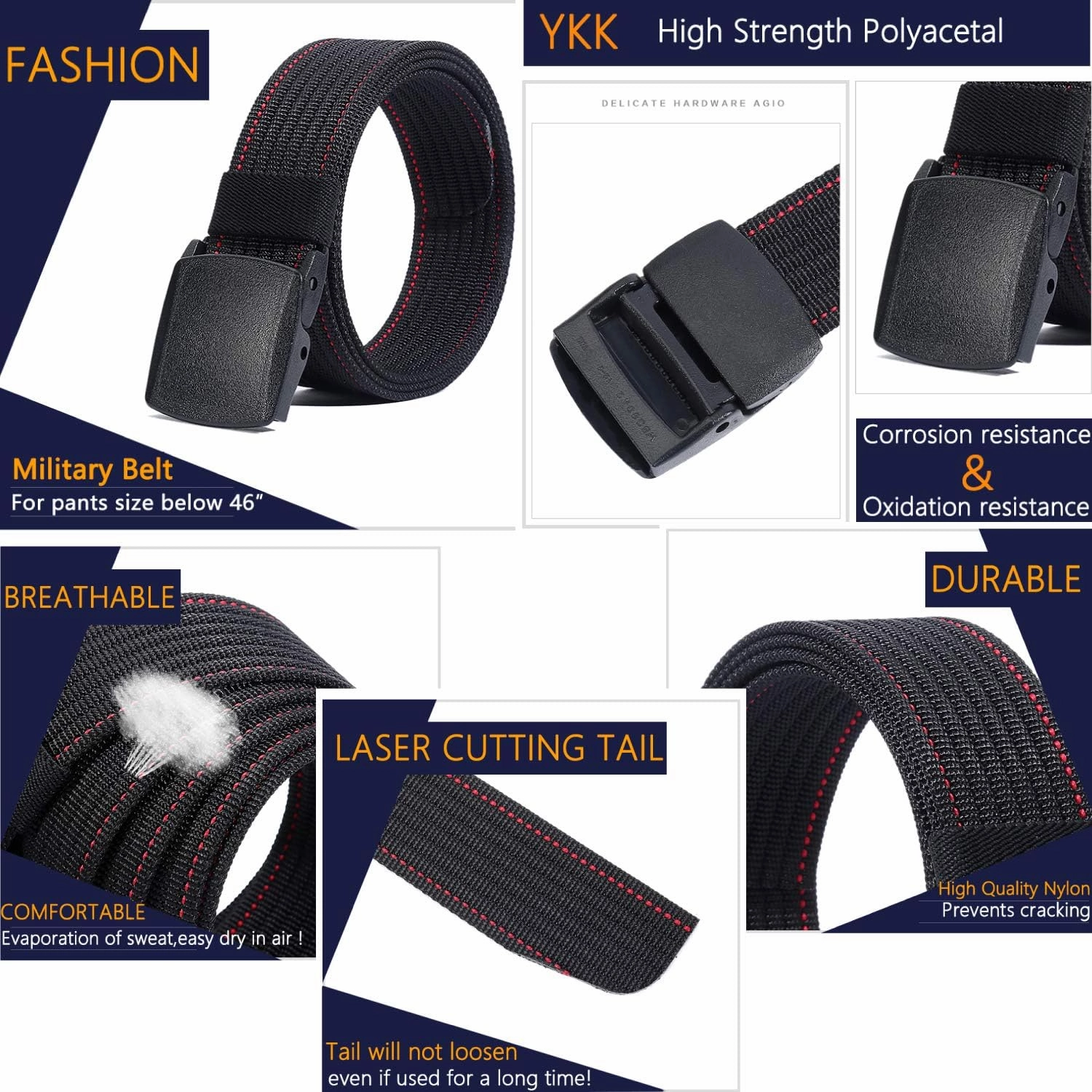 LionVII Men's Nylon Work Belts - Breathable Webbing Canvas Belt with Plastic Buckle, Adjustable Trim to Fit 28-49" Waist