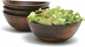 Lipper International Cherry Finished Wavy Rim Serving Bowls for Fruits or Salads, Matte, Small, 7.5" x 7.25" x 3", Set of 4 Bowls