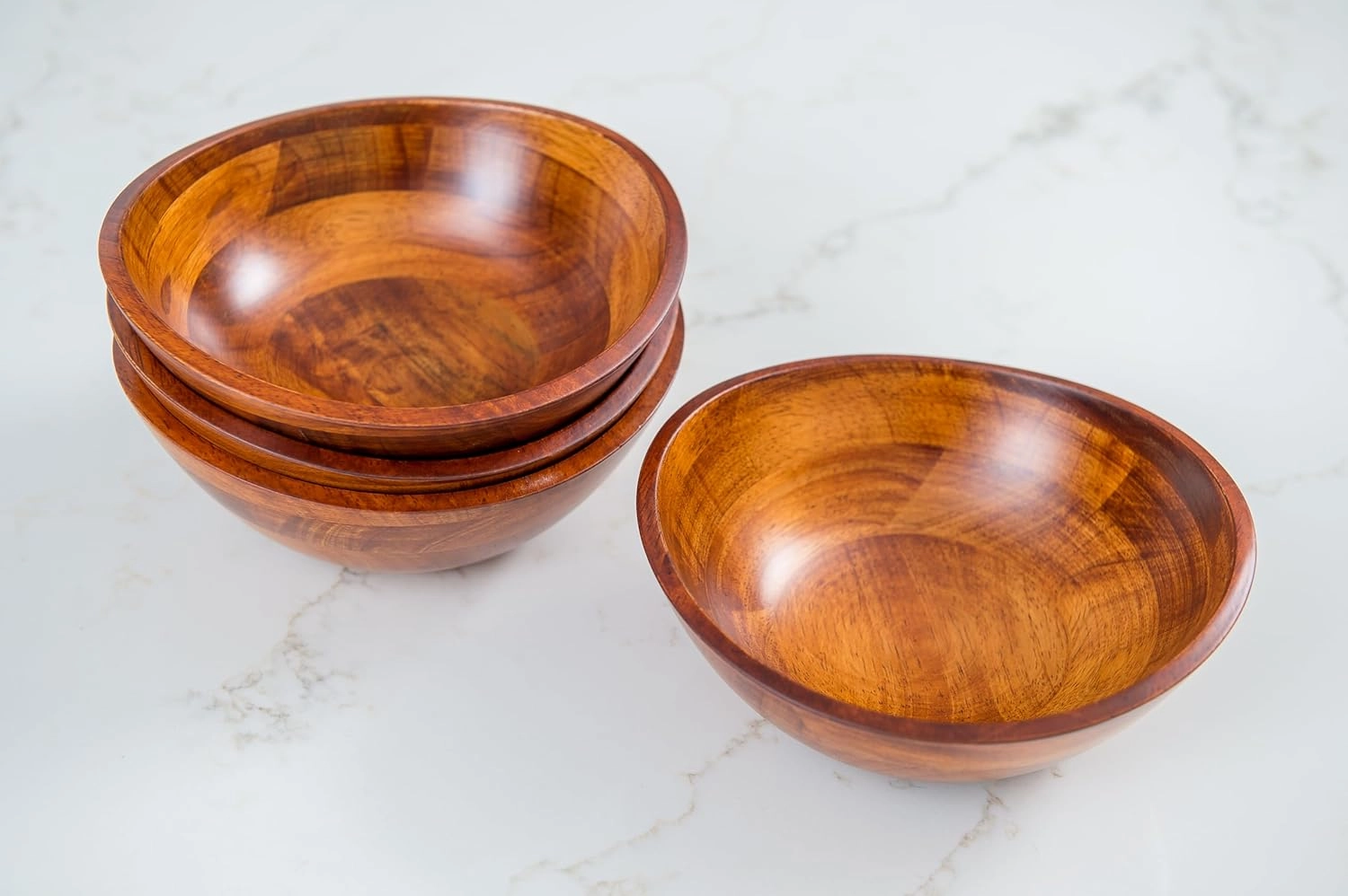Lipper International Cherry Finished Wavy Rim Serving Bowls for Fruits or Salads, Matte, Small, 7.5" x 7.25" x 3", Set of 4 Bowls