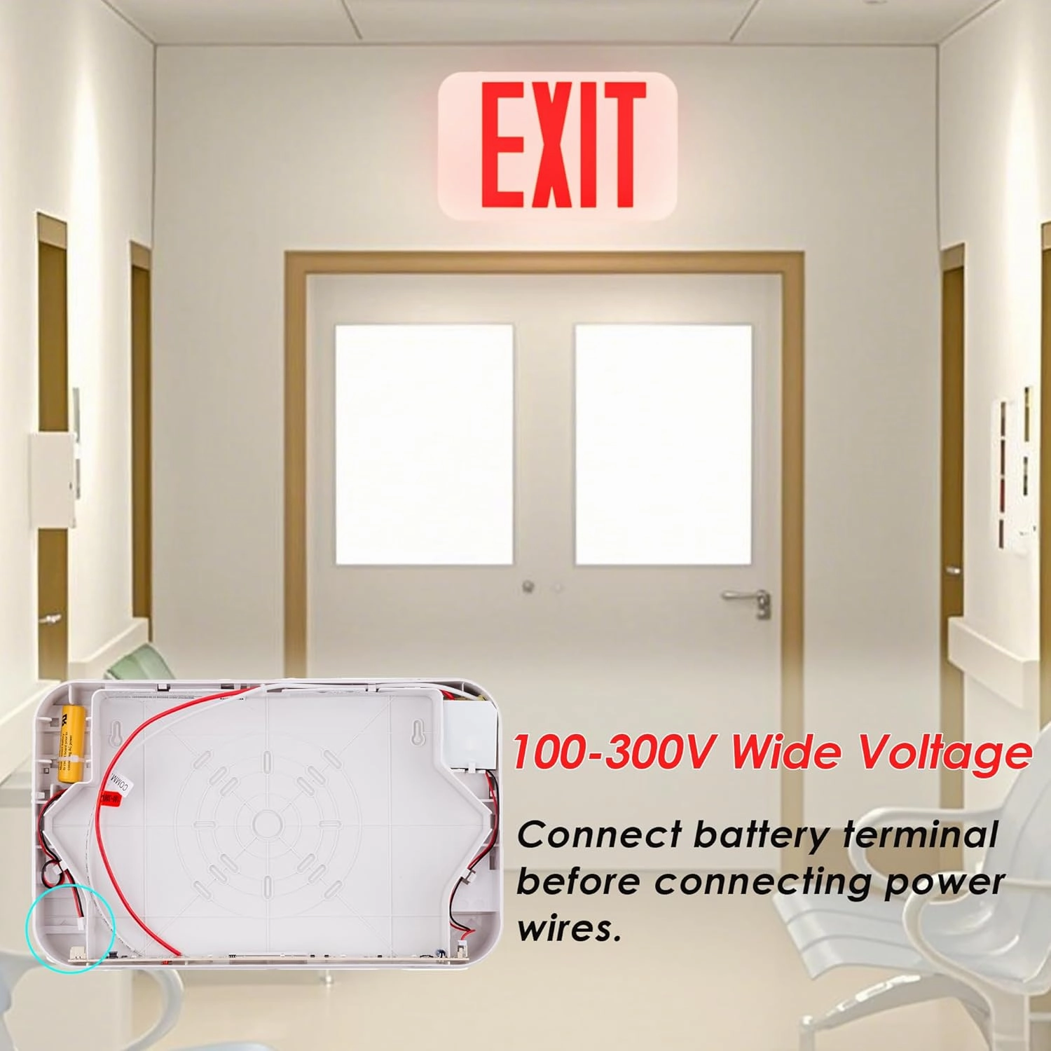 LIT-PaTH LED EXIT Sign, Emergency light with Double Face and Back Up Batteries- US Standard Red Letter Exit Lighting, UL 924 and CEC Qualified, 120-277 Voltage, 2-Pack