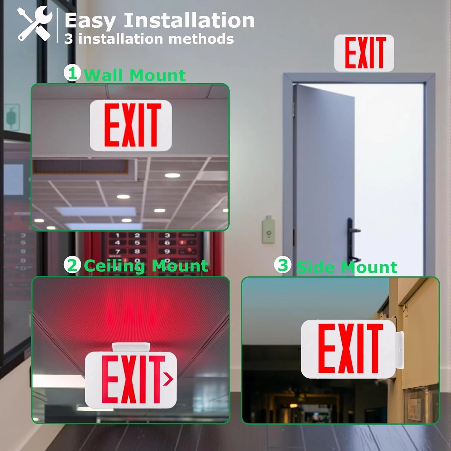 LIT-PaTH LED EXIT Sign, Emergency light with Double Face and Back Up Batteries- US Standard Red Letter Exit Lighting, UL 924 and CEC Qualified, 120-277 Voltage, 2-Pack
