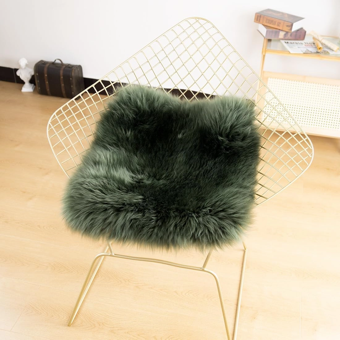 LLB Sheepskin Chair Covers - Office & Dining Room Chair Pads - 18x18 Inch, Dark Green