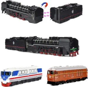 Locomotive Train Model Toy Pullback Retro Steam Train Magnetic Simulation Die cast Engine Vehicle Set Collection Gift Kids - 4pcs