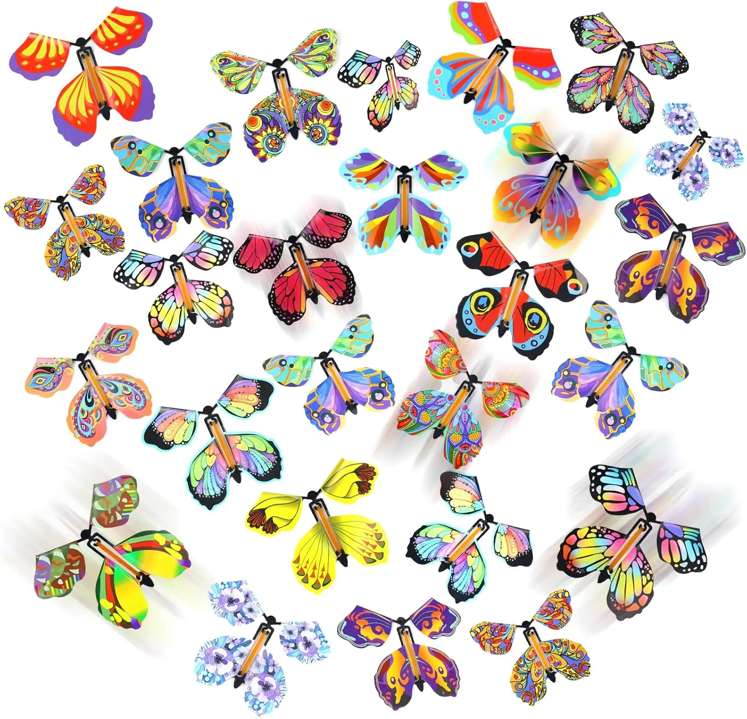 LOMIMOS 40PCS Flying Butterfly, Magic Wind Up Butterfly Toy Gift for Kids Surprise Explosion Box Wedding Birthday Party Book Greeting Card(20 Styles)