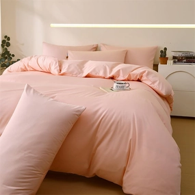 Long Staple Cotton Duvet Cover Full Size for All Season,Soft Comforter Bedding Cover with Zipper Closure &4 Corner Ties,Solid Color Modern Style Quilt Cover(Pink B,Twin)