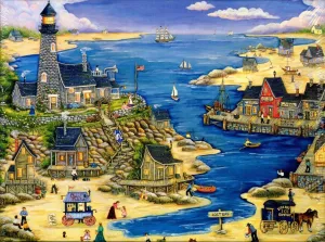 Lost Bay Lighthouse & Fishing Jigsaw Puzzles for Kids Adults 500 Pieces, Fun Educational Games Toy Birthday Gift Art Home Decor Finish Size 20.5 x 15 Inches