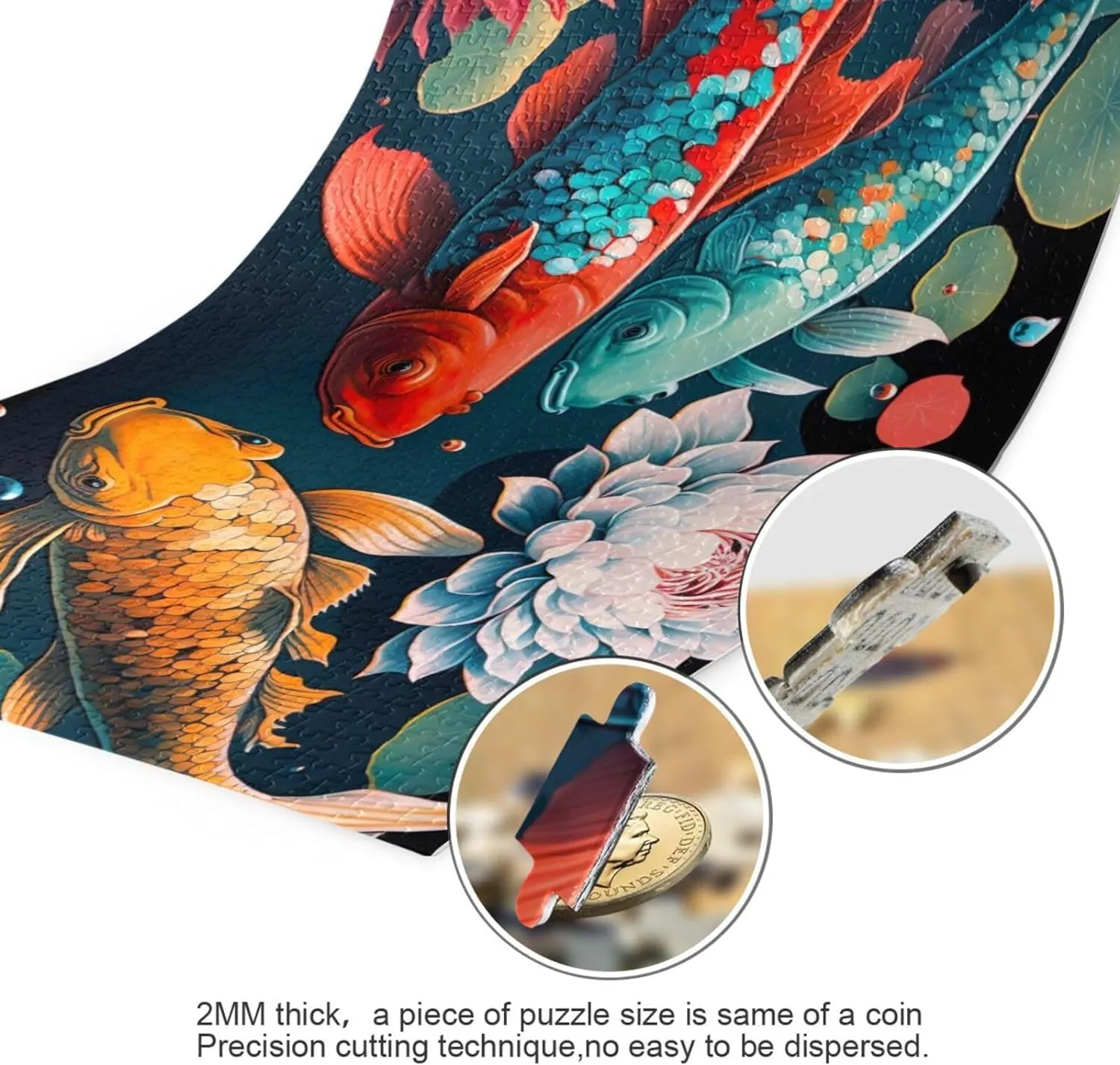 Lotus Flowers Fish Jigsaw Puzzles for Kids Adults 1000 Pieces, Fun Educational Games Toy Birthday Gift Art Home Decor Finish Size 29.5 x 20 Inches