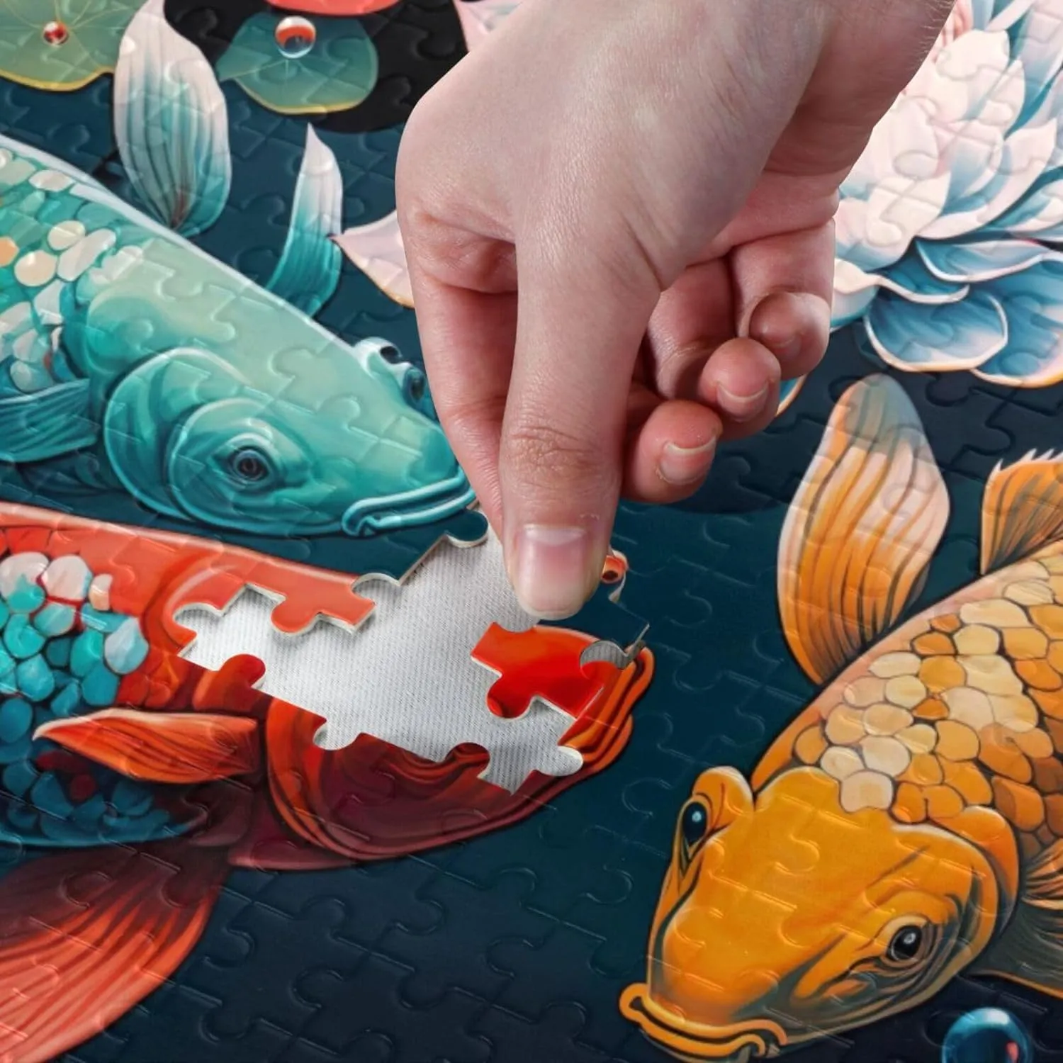 Lotus Flowers Fish Jigsaw Puzzles for Kids Adults 1000 Pieces, Fun Educational Games Toy Birthday Gift Art Home Decor Finish Size 29.5 x 20 Inches