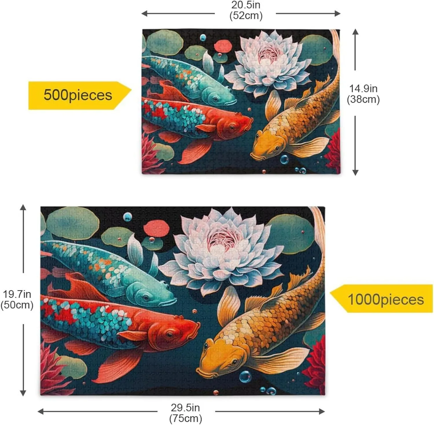 Lotus Flowers Fish Jigsaw Puzzles for Kids Adults 1000 Pieces, Fun Educational Games Toy Birthday Gift Art Home Decor Finish Size 29.5 x 20 Inches