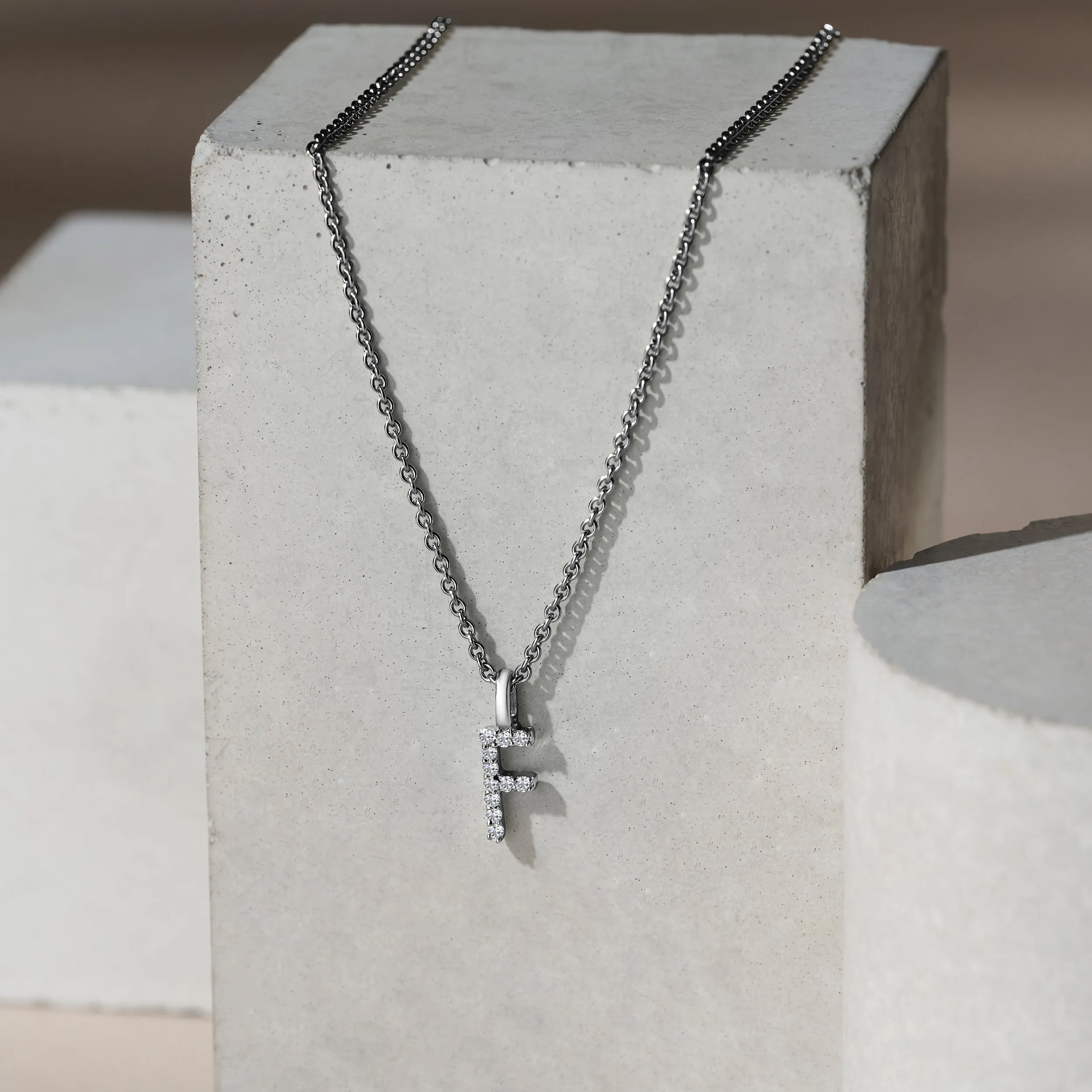 Love Letter Initial F Lab Diamond Necklace set in 9K White Gold