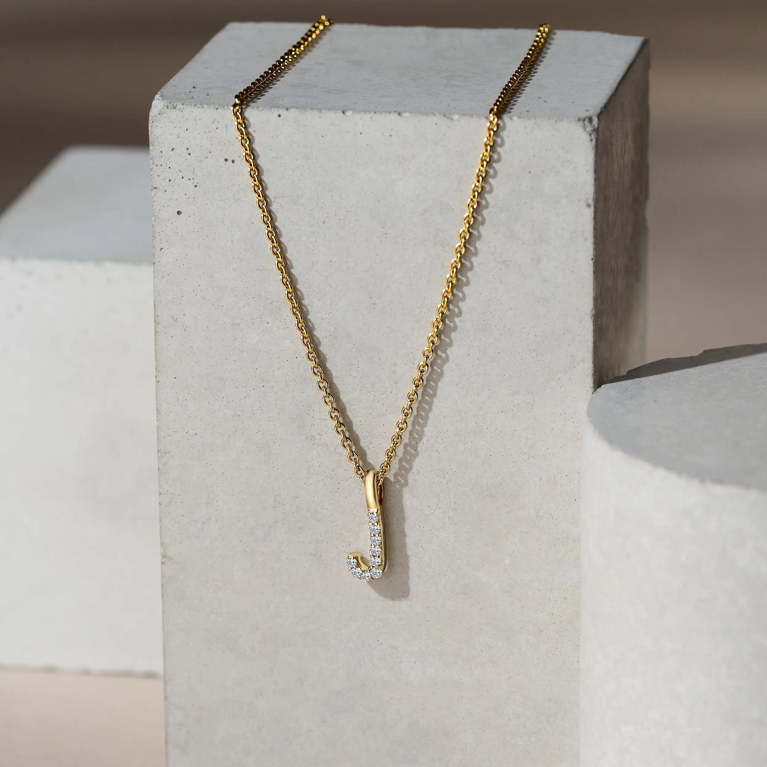 Love Letter Initial J Lab Diamond Necklace set in 9K Yellow Gold